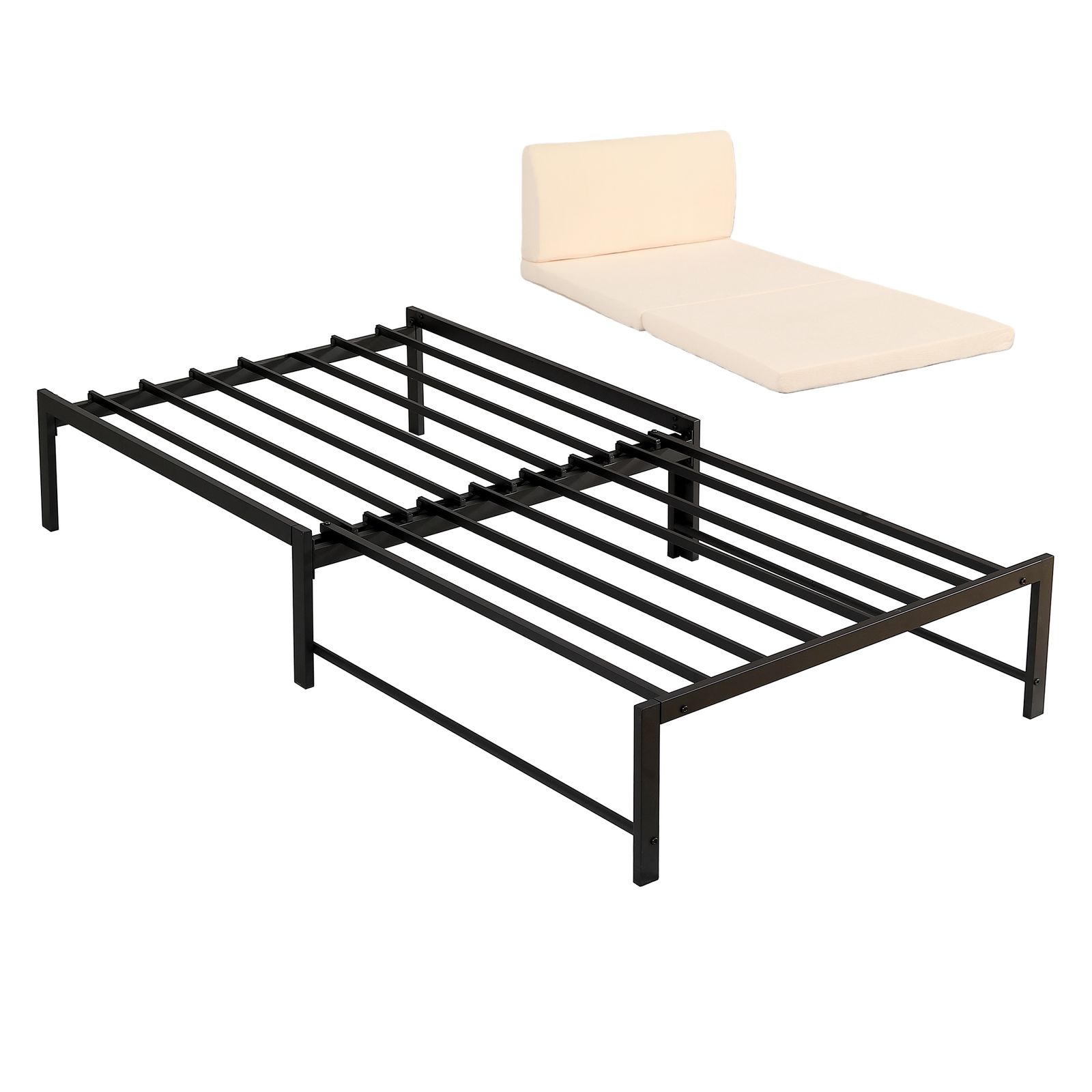 ベージュマット付き】ディベッド ソファベッド シングル パイプベッド