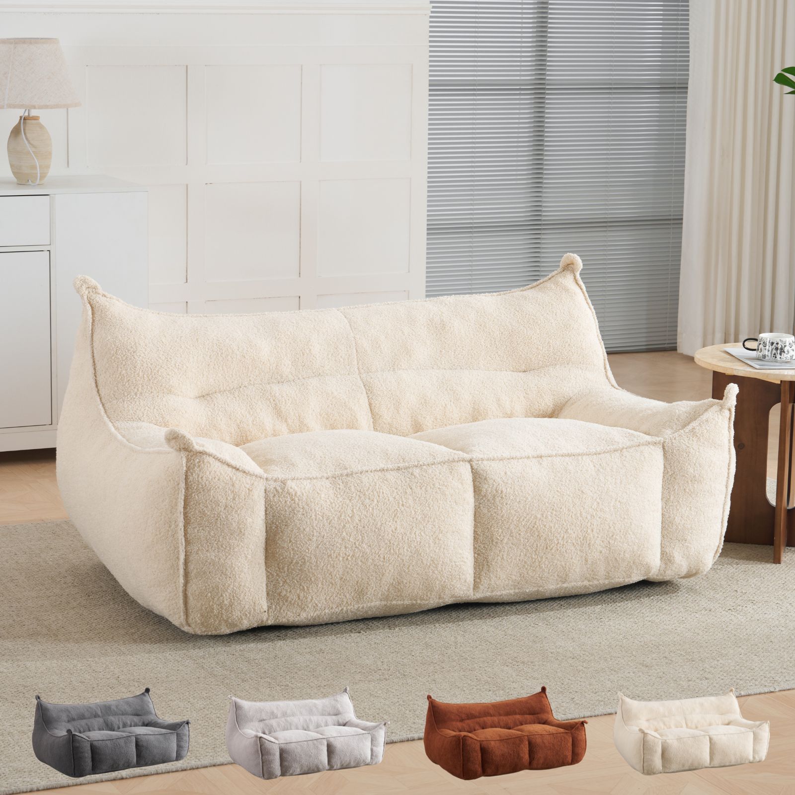 立ち上がりラクな背もたれ付きビーズクッション ソファ+オットマン