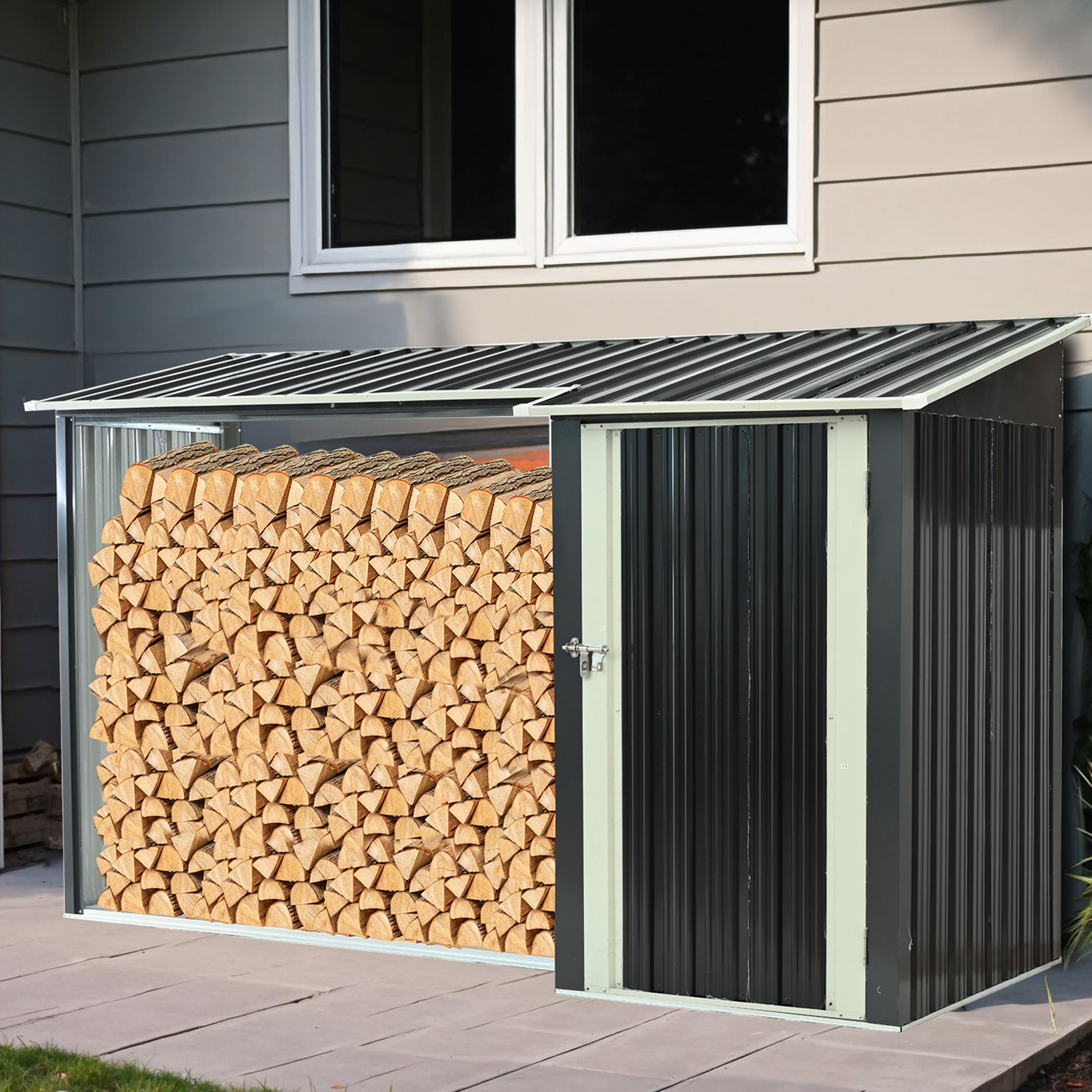 全新品 【L227xW92xH160cm】薪小屋＆収納庫 屋外 屋根付き 薪ラック 耐 