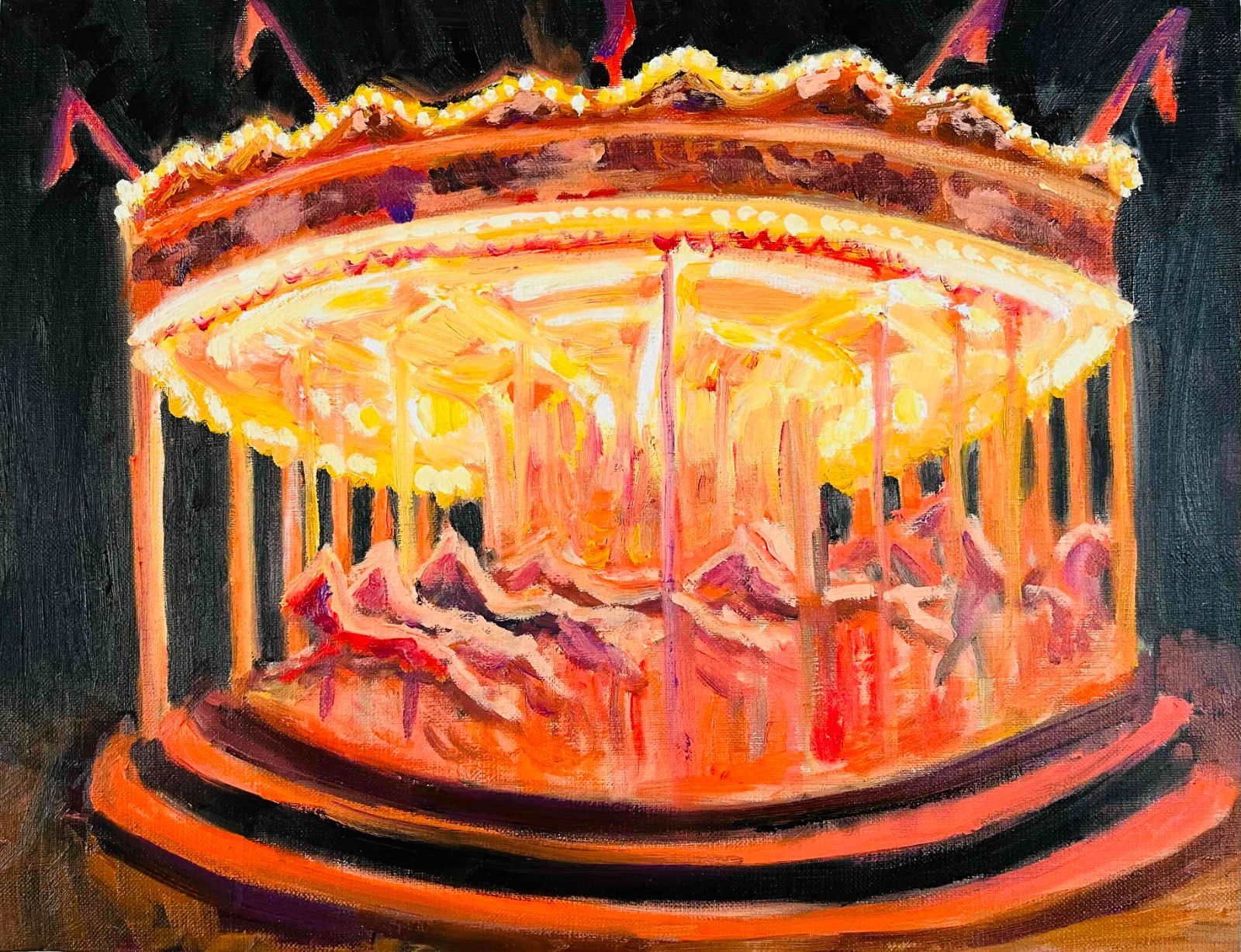 32×41㎝「夜のメリーゴーランド」油彩画・原画・F6 32×41㎝「夜のメリーゴーランド」油彩画・原画・F6 32×41㎝「夜