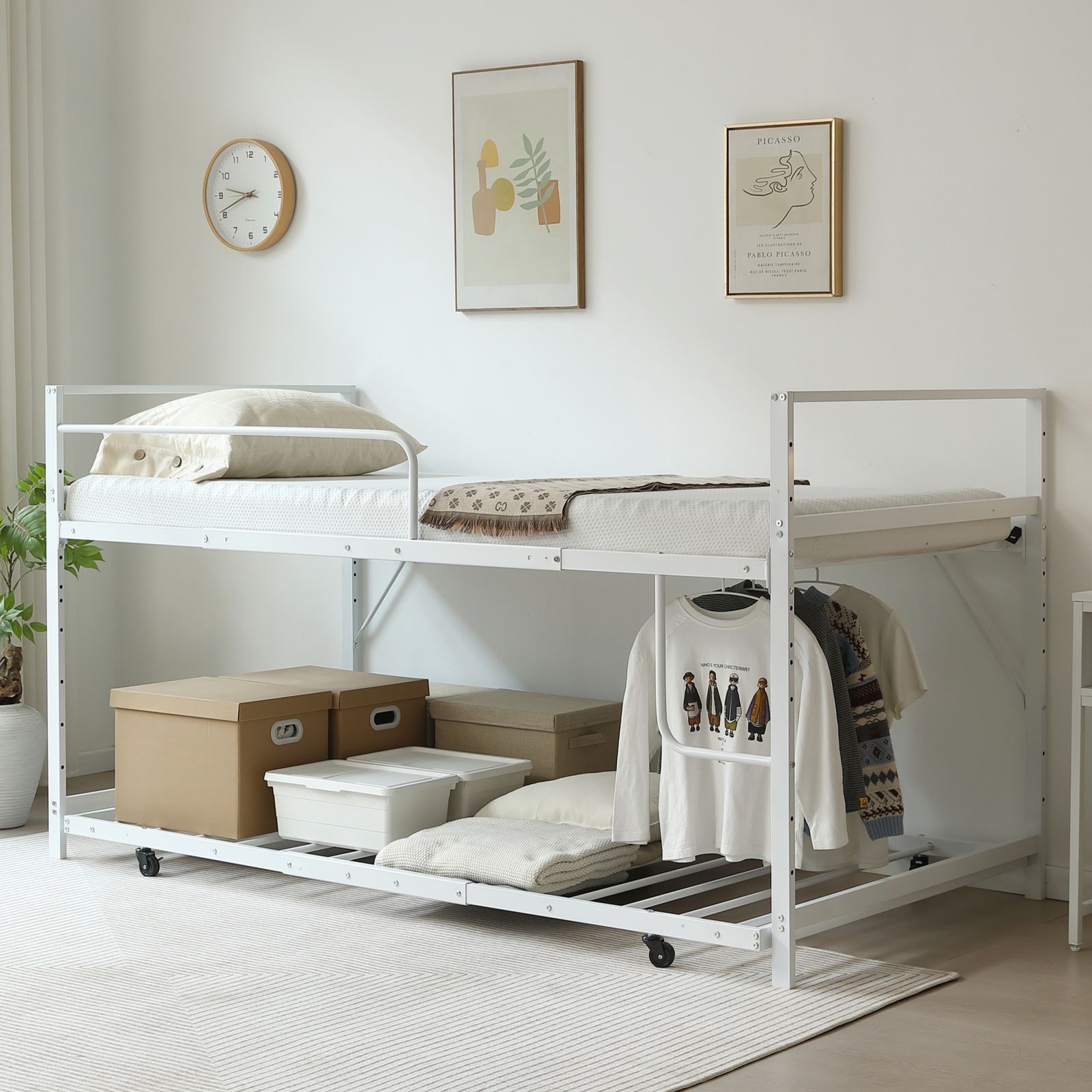 高さ110cm】ロフトベッド 収納付 北欧風 耐震 スチール 一人暮らし