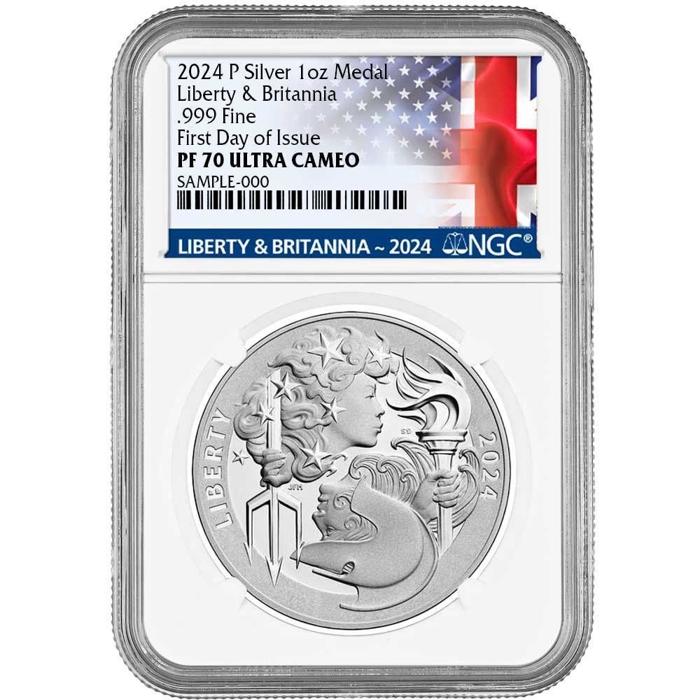 2024-P プルーフ リバティ ブリタニア シルバーメダル 1オンス NGC