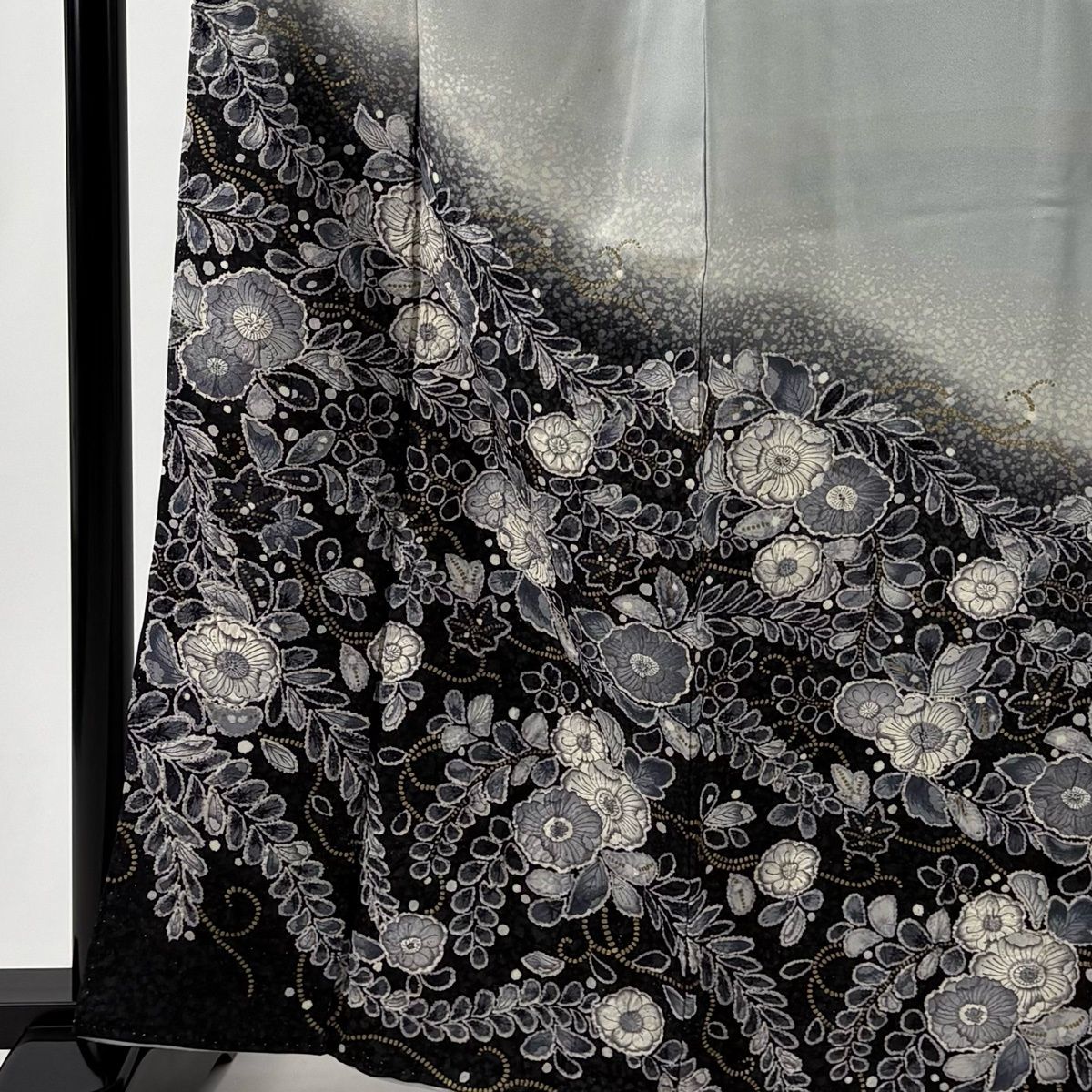 訪問着 身丈163cm 裄丈64.5cm M 袷 落款 辻が花 金彩 金通し 灰色 正絹