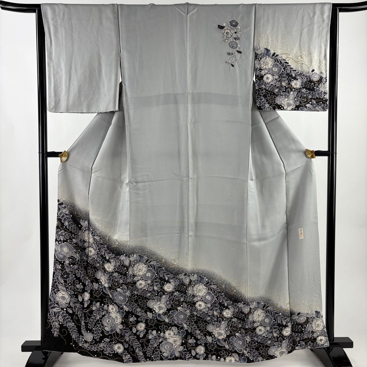 訪問着 身丈163cm 裄丈64.5cm M 袷 落款 辻が花 金彩 金通し 灰色 正絹