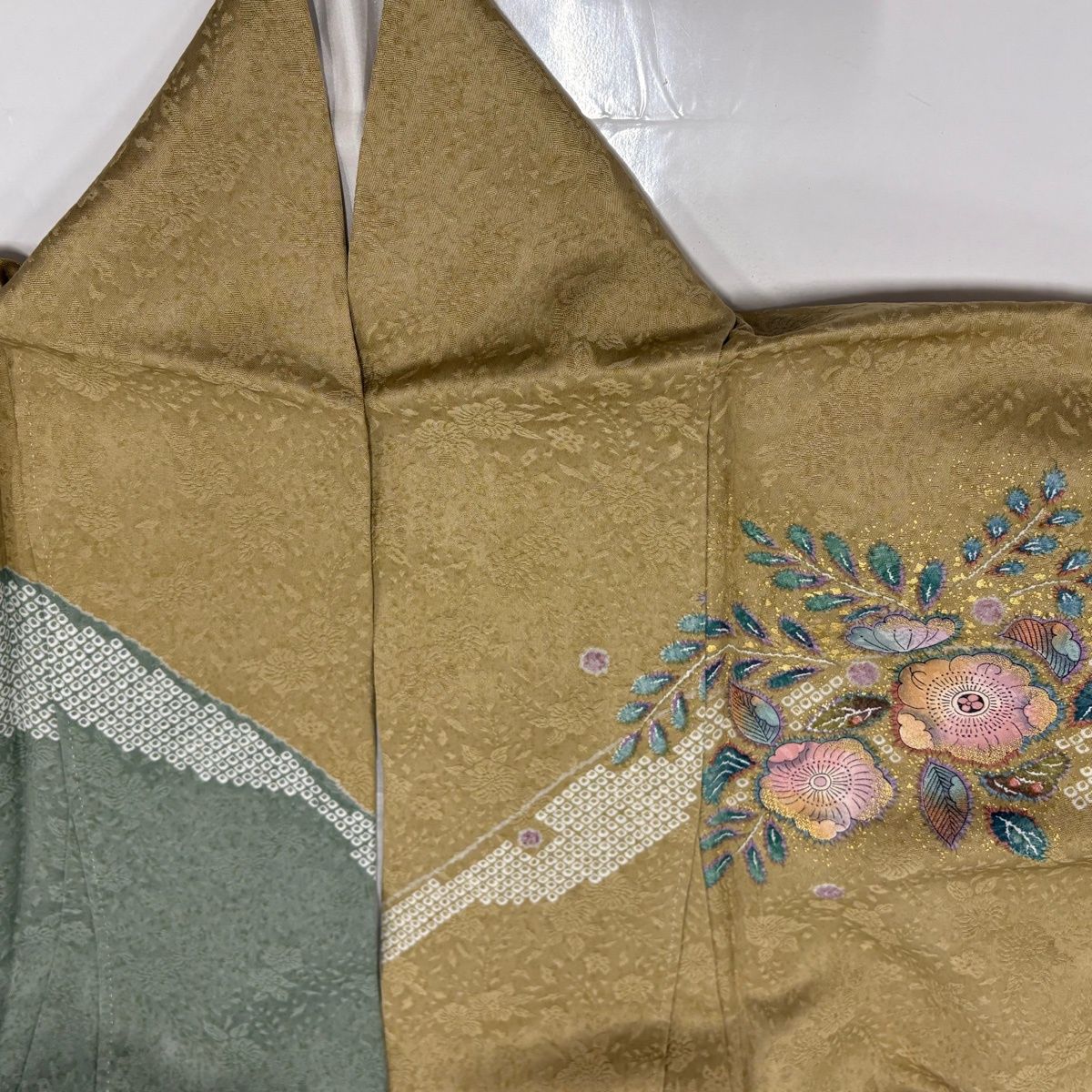 美品】 訪問着 身丈161cm 裄丈67.5cm L 袷 辻が花柄 鴛鴦 金彩