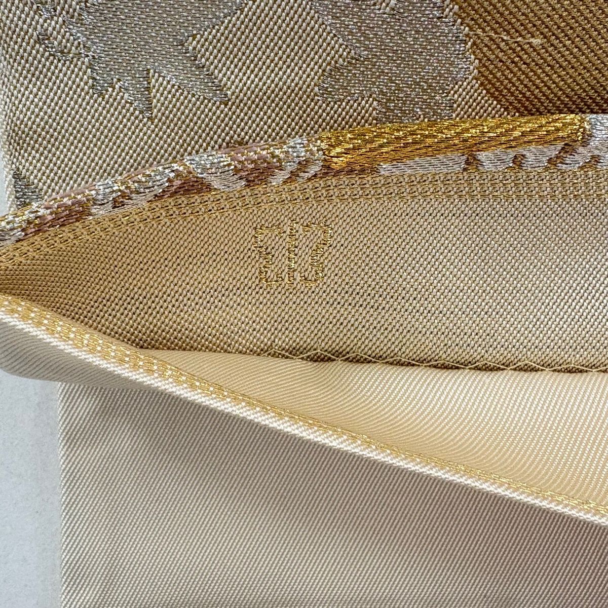 袋帯 名品 川島織物 落款 色紙 草花 金銀糸 箔 ベージュ 六通 正絹