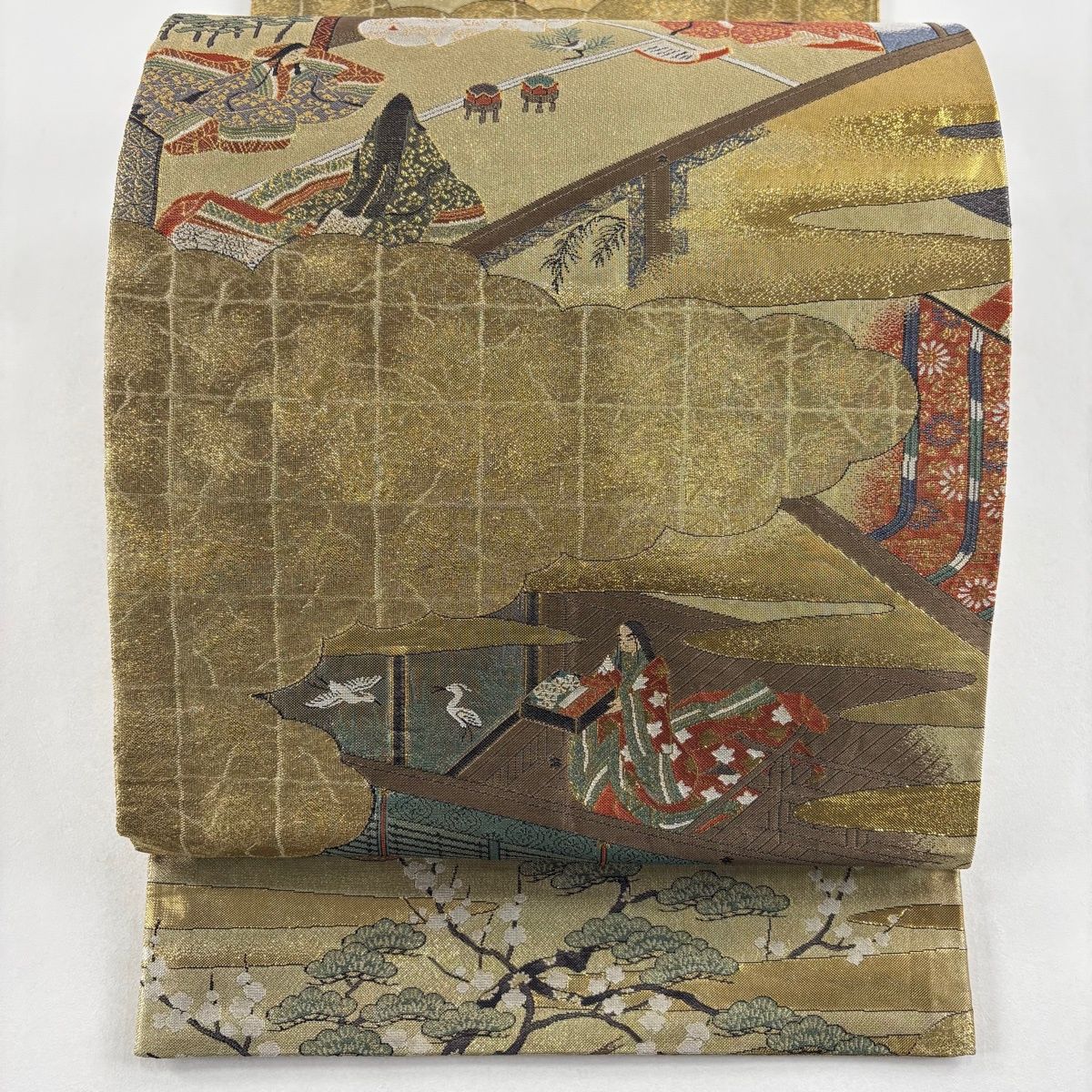 丸帯 名品 源氏絵 雲文 箔 金色 全通 正絹 【中古】 - メルカリ