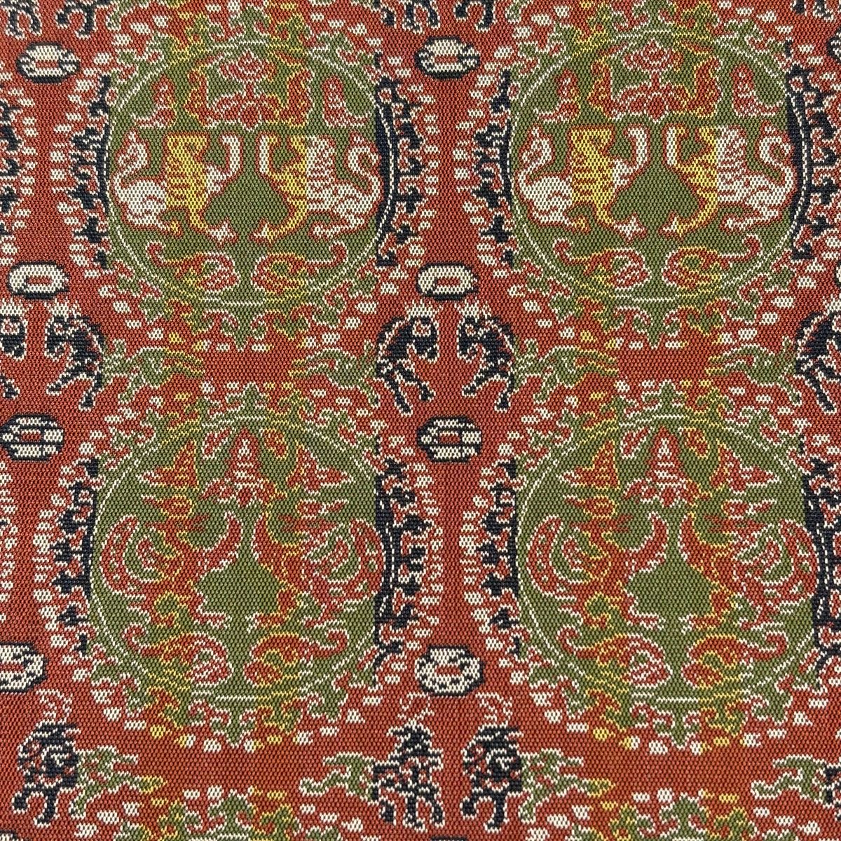 美品】 開き名古屋帯 名品 証紙 龍村美術織物 円文白虎朱雀錦 赤茶