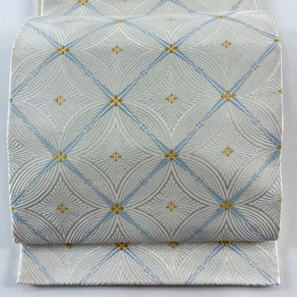 袋帯 河合美術織物 落款 京西陣織 七宝 金糸 箔 クリーム 六通 正絹