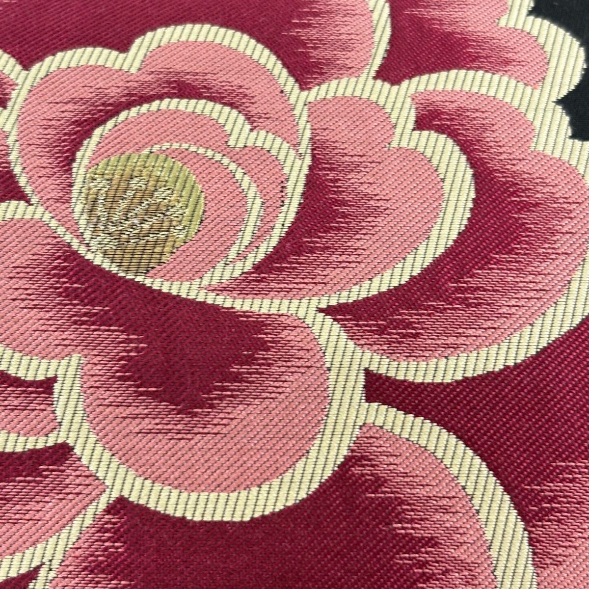 美品】 袋帯 逸品 想屋 落款 やまと 花唐草 水玉 金糸 黒 全通 正絹 