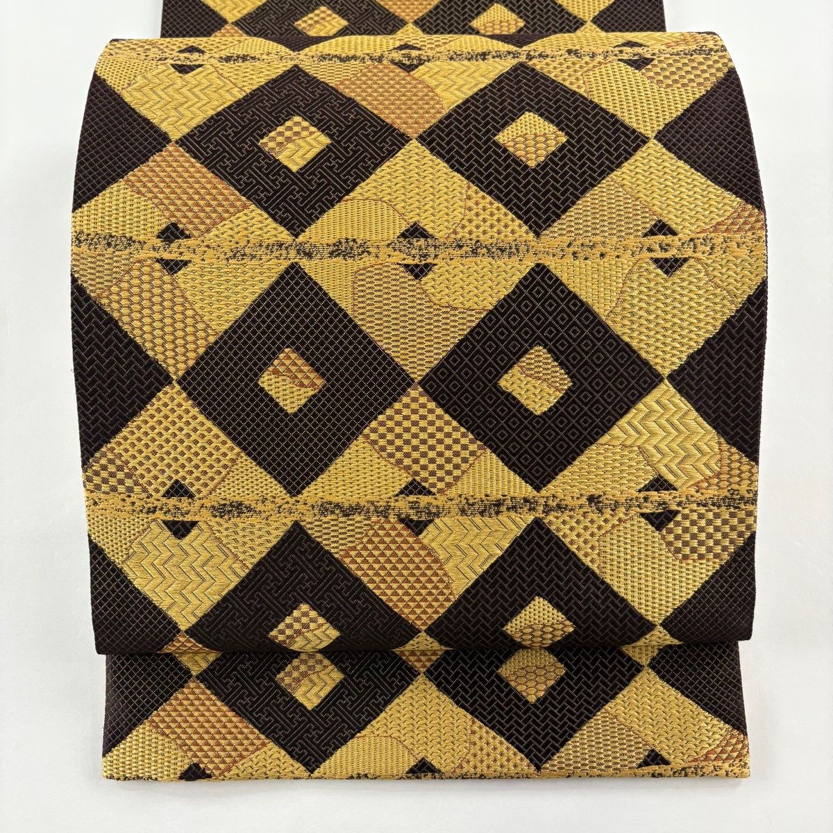 美品】 袋帯 逸品 誉田屋源兵衛 落款 菱文 縞模様 金糸 焦茶色 六通