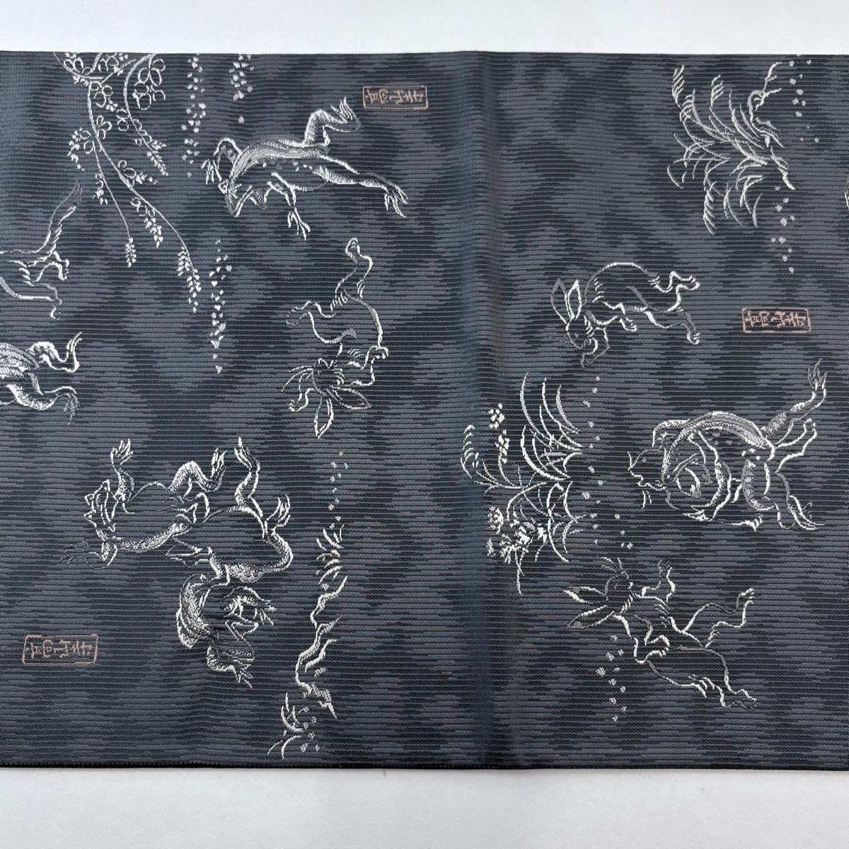 O0913 美品 逸品 お洒落 鳥獣戯画 正絹 本袋帯 美品 袋帯 逸品 鳥獣戯画 桜 輪奈織 金糸 金色 お太鼓柄 正絹 中古