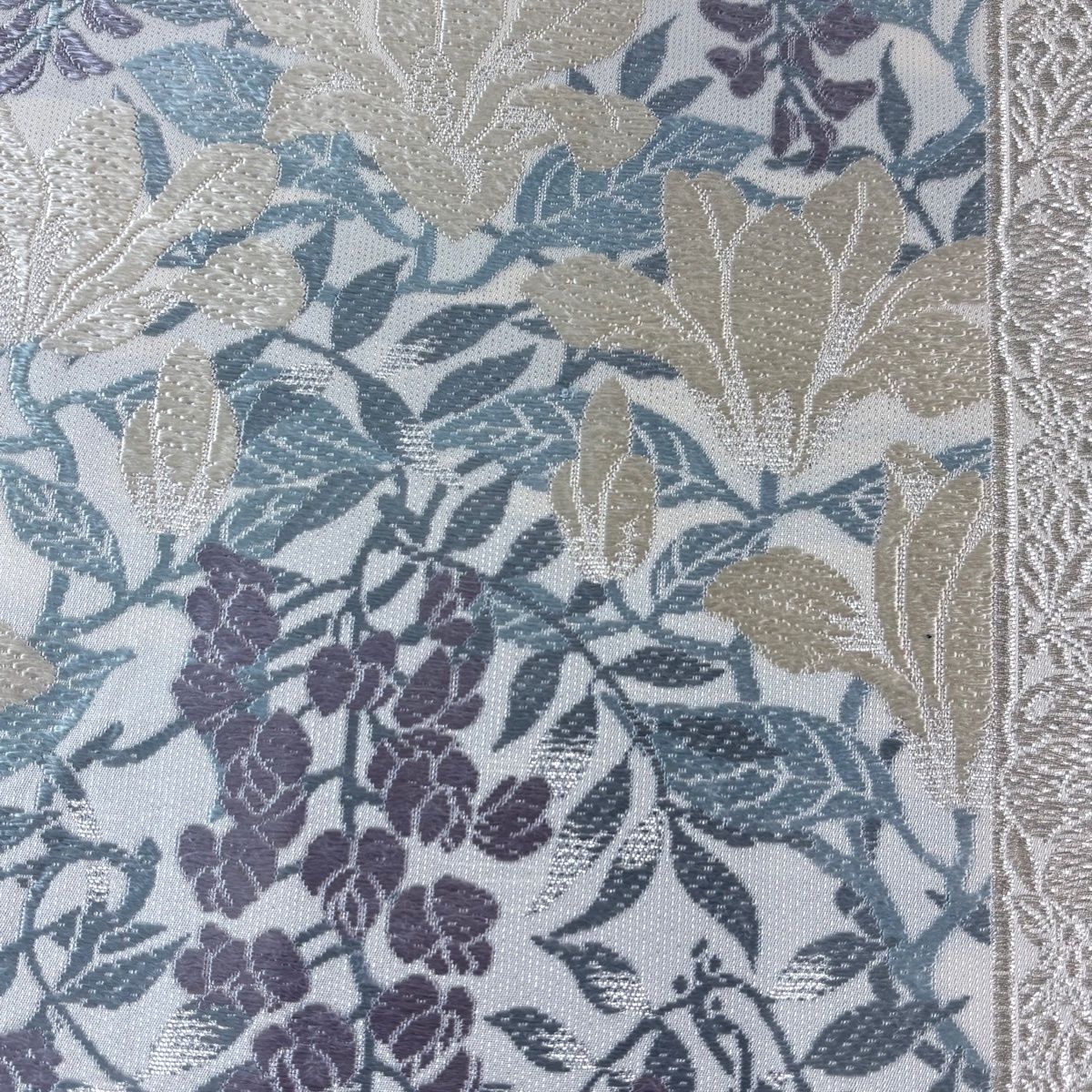 O0876 美品 逸品 お洒落 染め帯 銀通し 正絹 袋帯 美品】 袋帯 逸品 山口美術織物 落款 果実藤木蓮文 銀糸 箔 クリーム