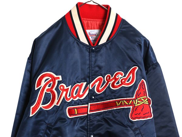 90s USA製 ブレーブス ナイロン サテン スタジャン メンズ XL オールド