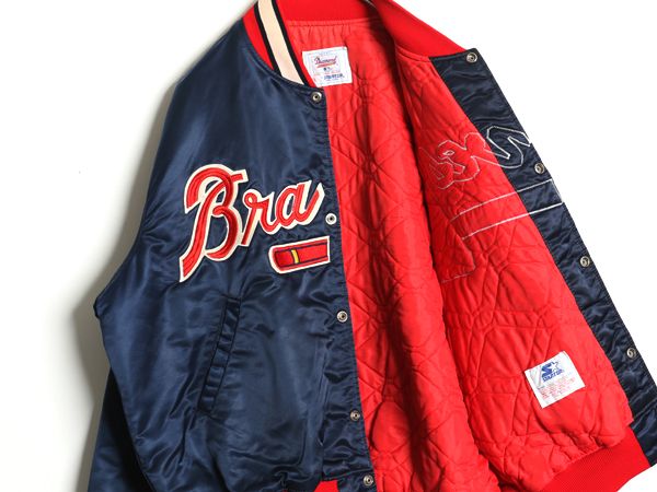 90s USA製 ブレーブス ナイロン サテン スタジャン メンズ XL オールド