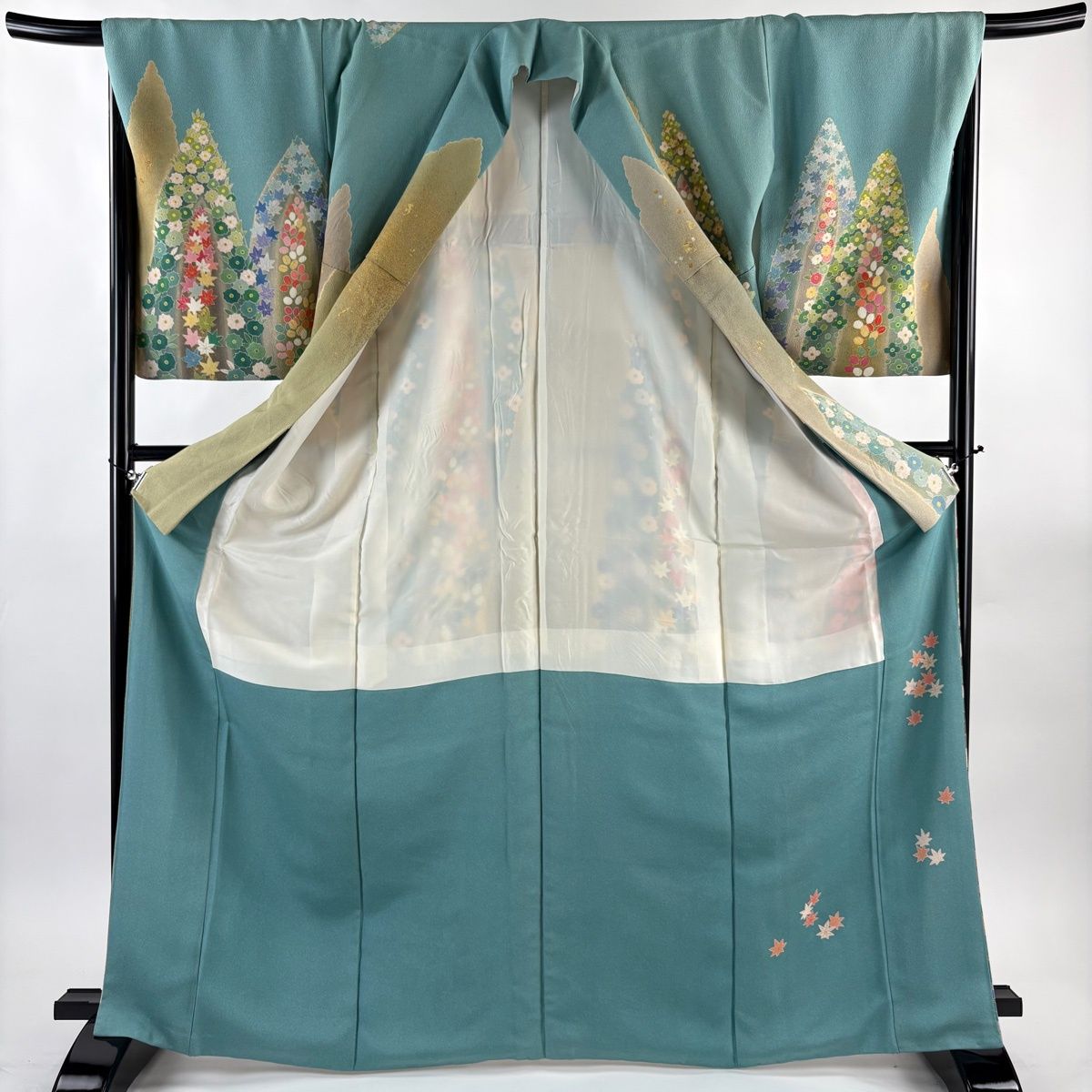 訪問着 身丈168.5cm 裄丈68.5cm L 袷 松井青々 落款 萩 草花 金糸 金銀 