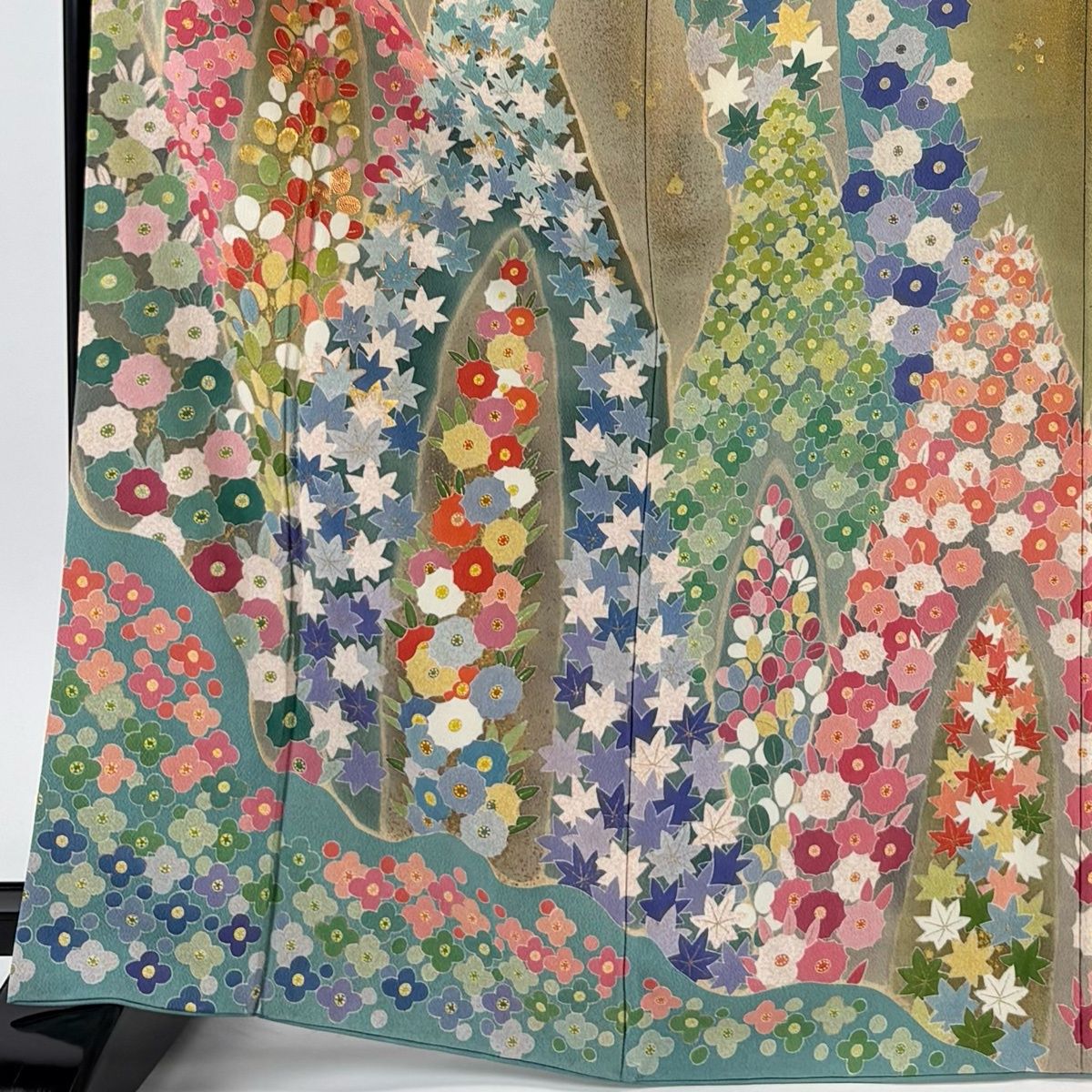 訪問着 身丈168.5cm 裄丈68.5cm L 袷 松井青々 落款 萩 草花 金糸 金銀 