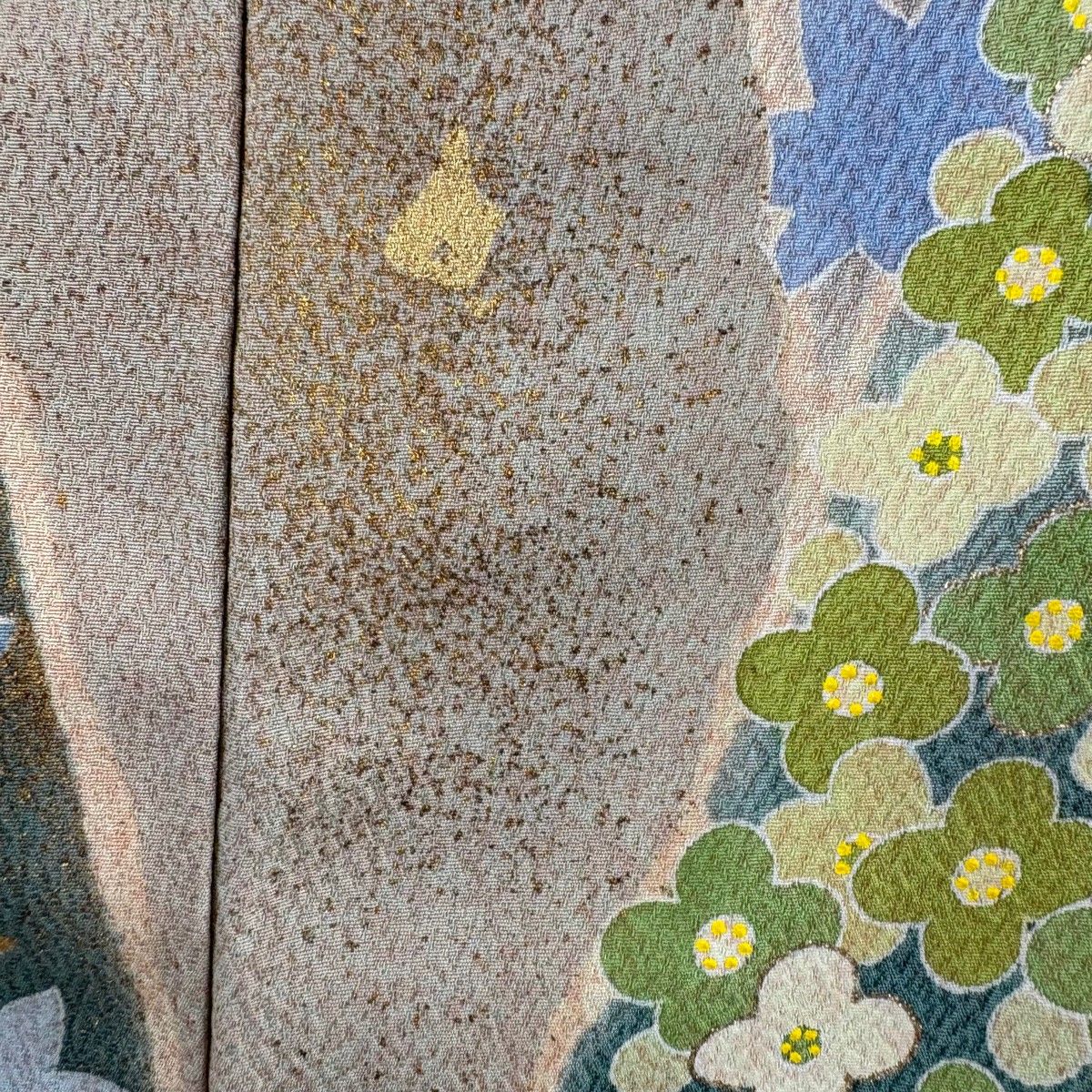 訪問着 身丈168.5cm 裄丈68.5cm L 袷 松井青々 落款 萩 草花 金糸 金銀 