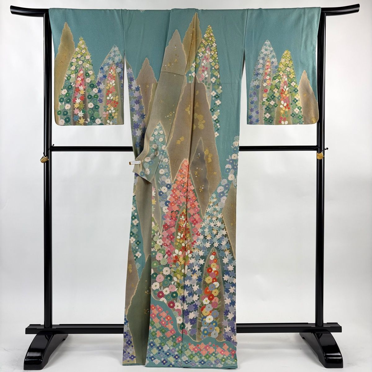 訪問着 身丈168.5cm 裄丈68.5cm L 袷 松井青々 落款 萩 草花 金糸 金銀 