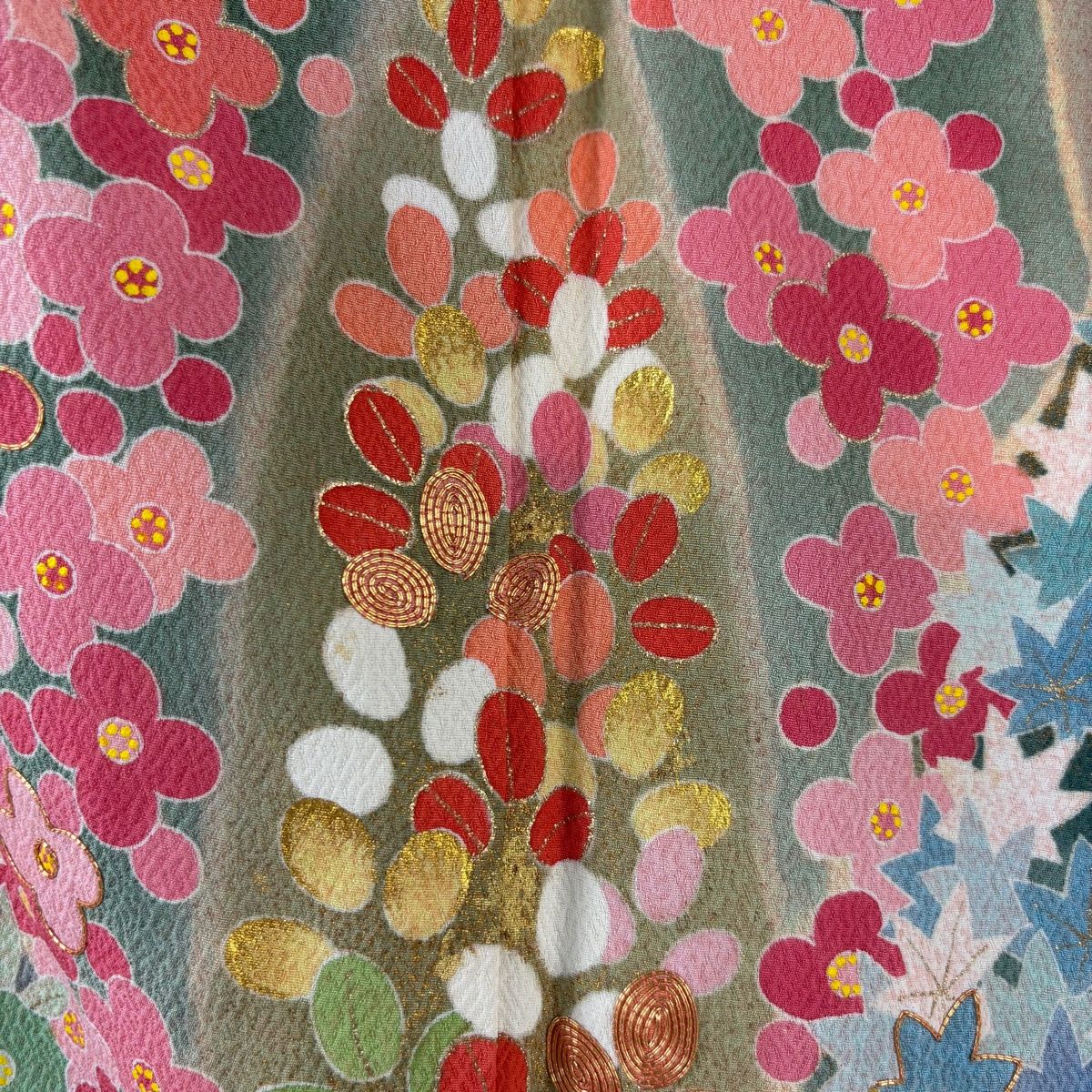 訪問着 身丈168.5cm 裄丈68.5cm L 袷 松井青々 落款 萩 草花 金糸 金銀 