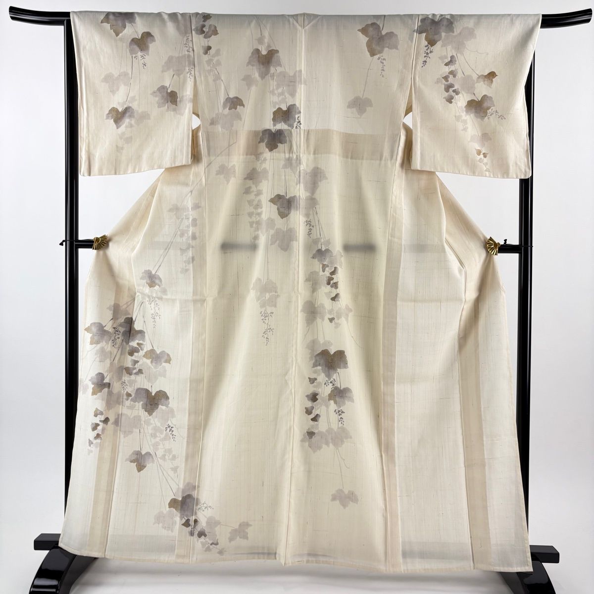 訪問着 身丈163cm 裄丈67cm M 単衣 しょうざん 生紬 落款 蔦 金彩