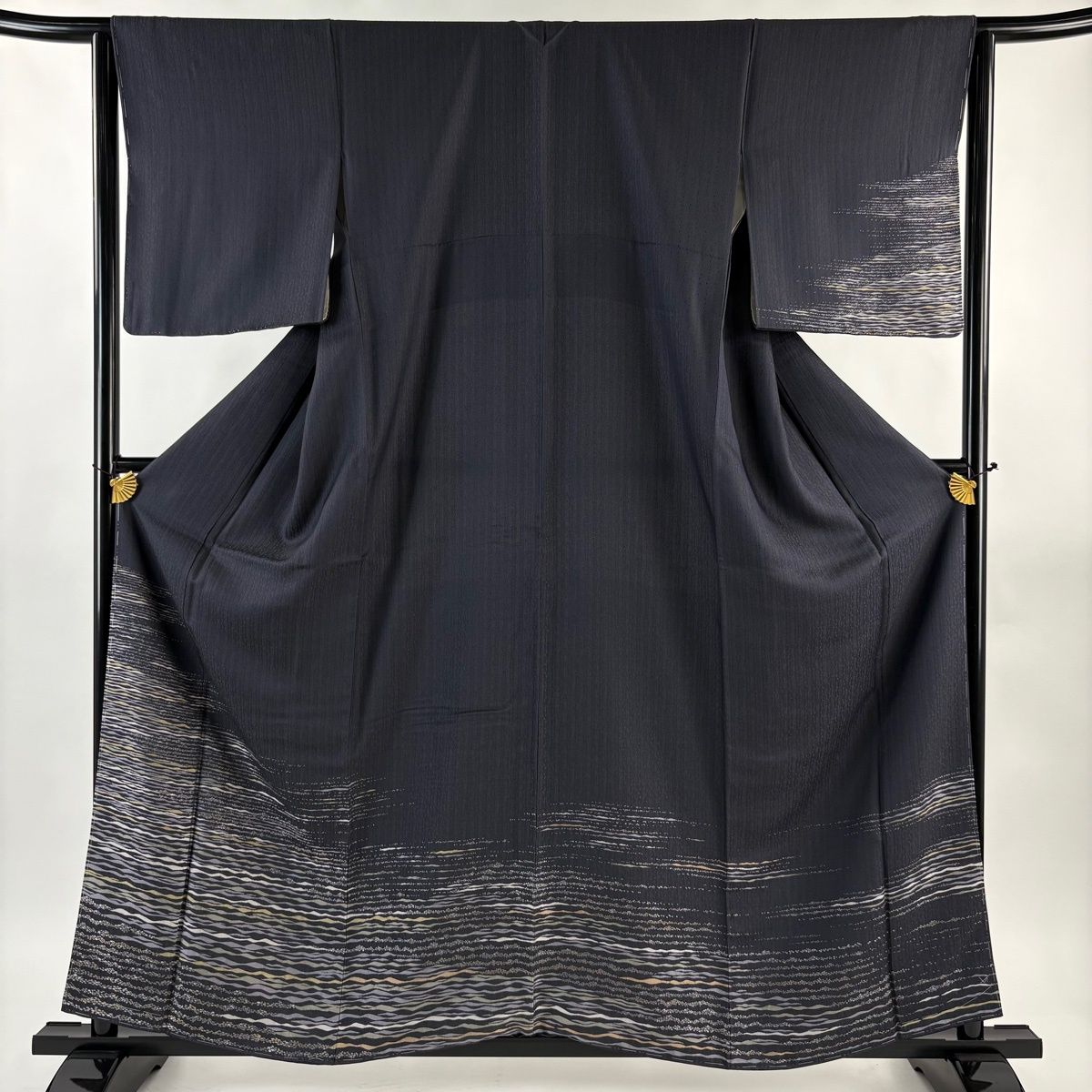 付下げ 身丈160cm 裄丈64cm M 袷 よろけ縞 濃紫 正絹 逸品 【】 【公式