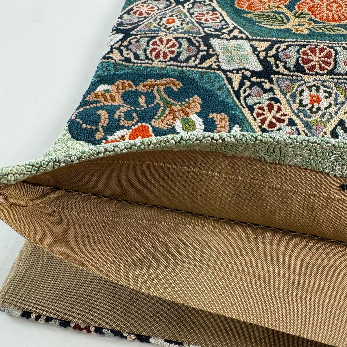 美品】 袋帯 逸品 鳳凰 華文 相良刺繍 金糸 緑 六通 正絹 【中古