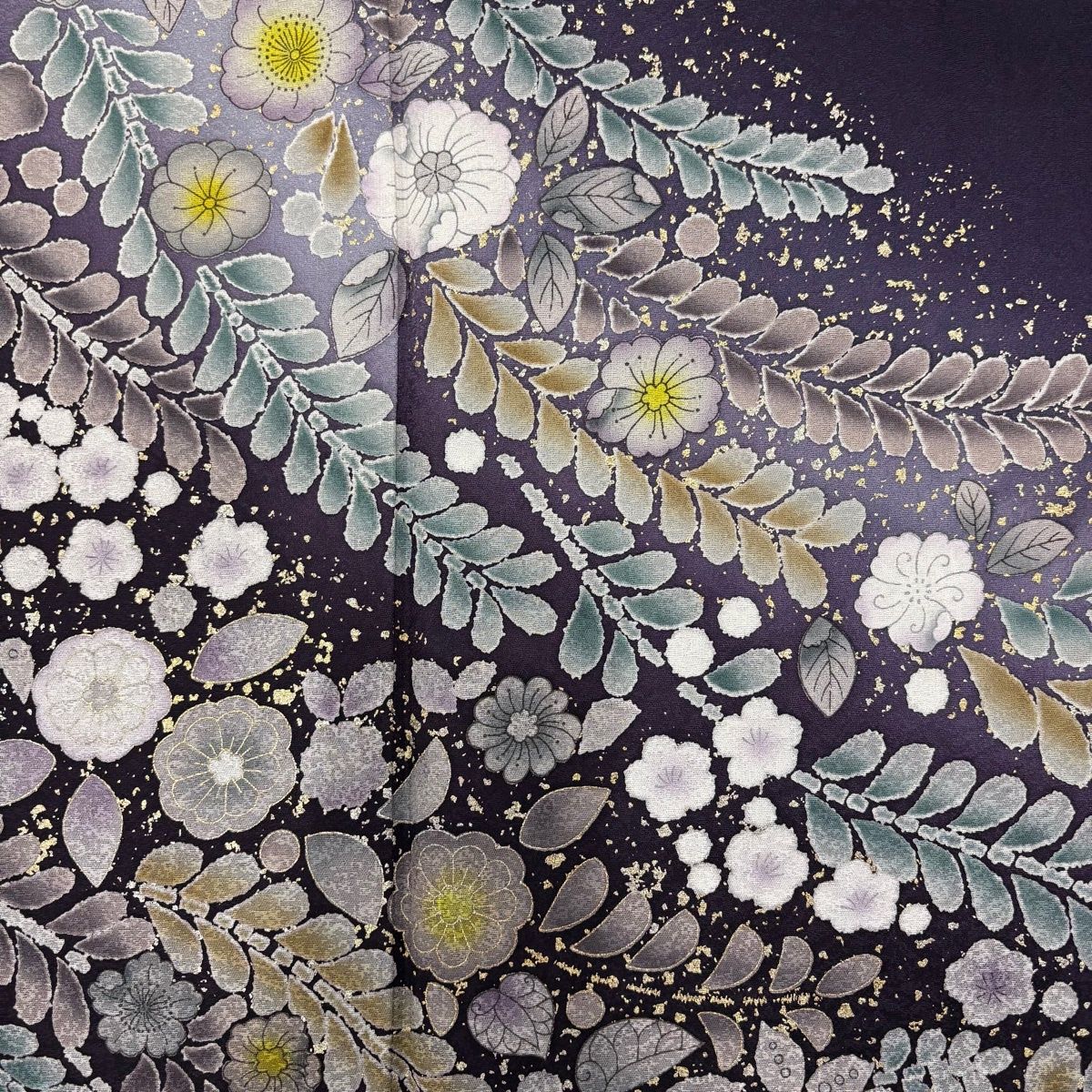 訪問着 身丈160cm 裄丈64.5cm M 袷 辻が花柄 梅 金彩 ぼかし 濃紫 正絹
