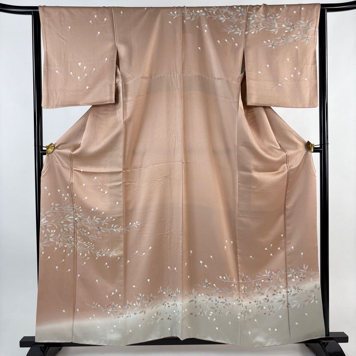 訪問着 身丈159cm 裄丈65.5cm M 袷 枝花 金彩 ぼかし ピンクベージュ