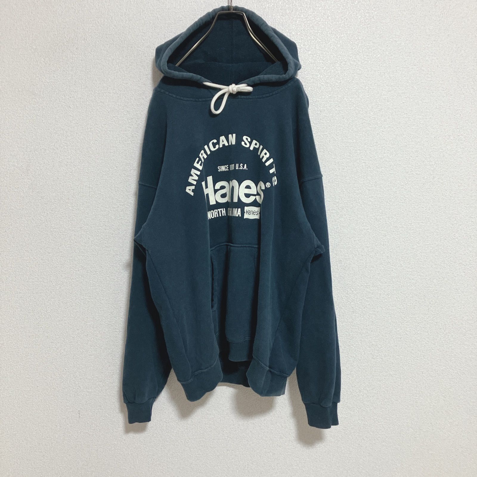 センターロゴ】稀少80s Hanes ヘインズ プルオーバーパーカー 紺 L 