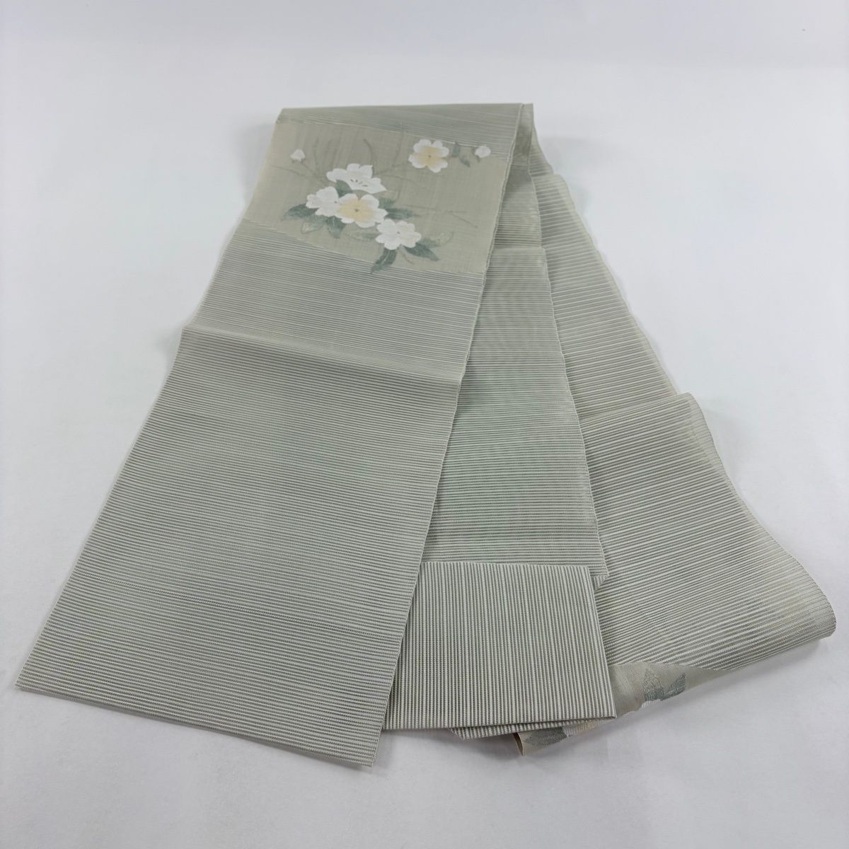 名古屋帯 秀品 八寸名古屋帯 松葉仕立て 夏帯 絽 トンネル仕立て 草花