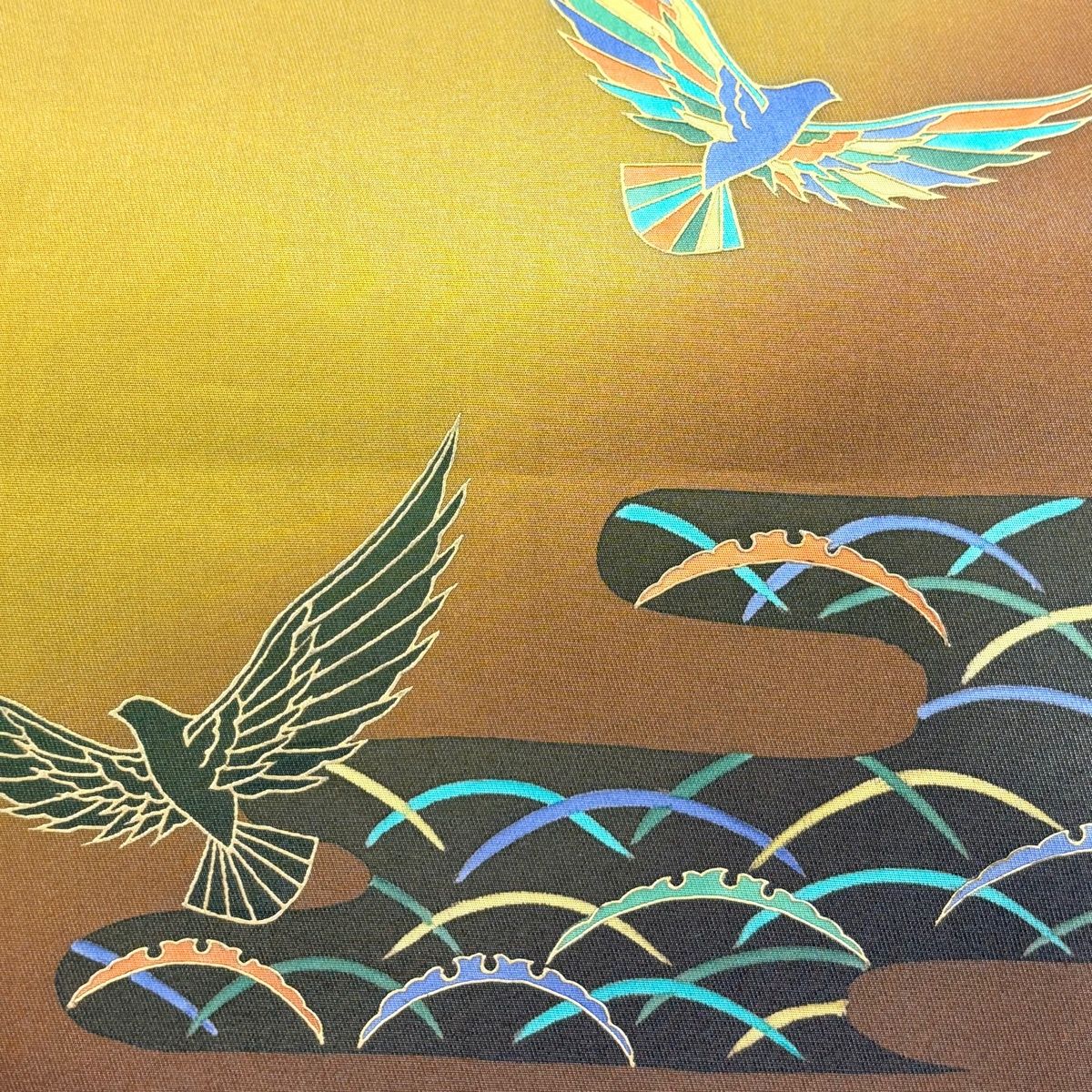 袋帯 秀品 鳥 ヱ霞 金彩 箔 山吹茶色 お太鼓柄 正絹 【中古】 - メルカリ