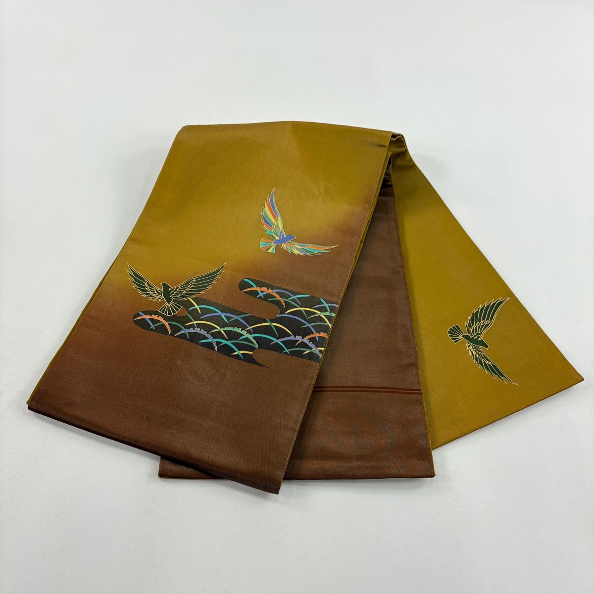 袋帯 秀品 鳥 ヱ霞 金彩 箔 山吹茶色 お太鼓柄 正絹 【中古】 - メルカリ