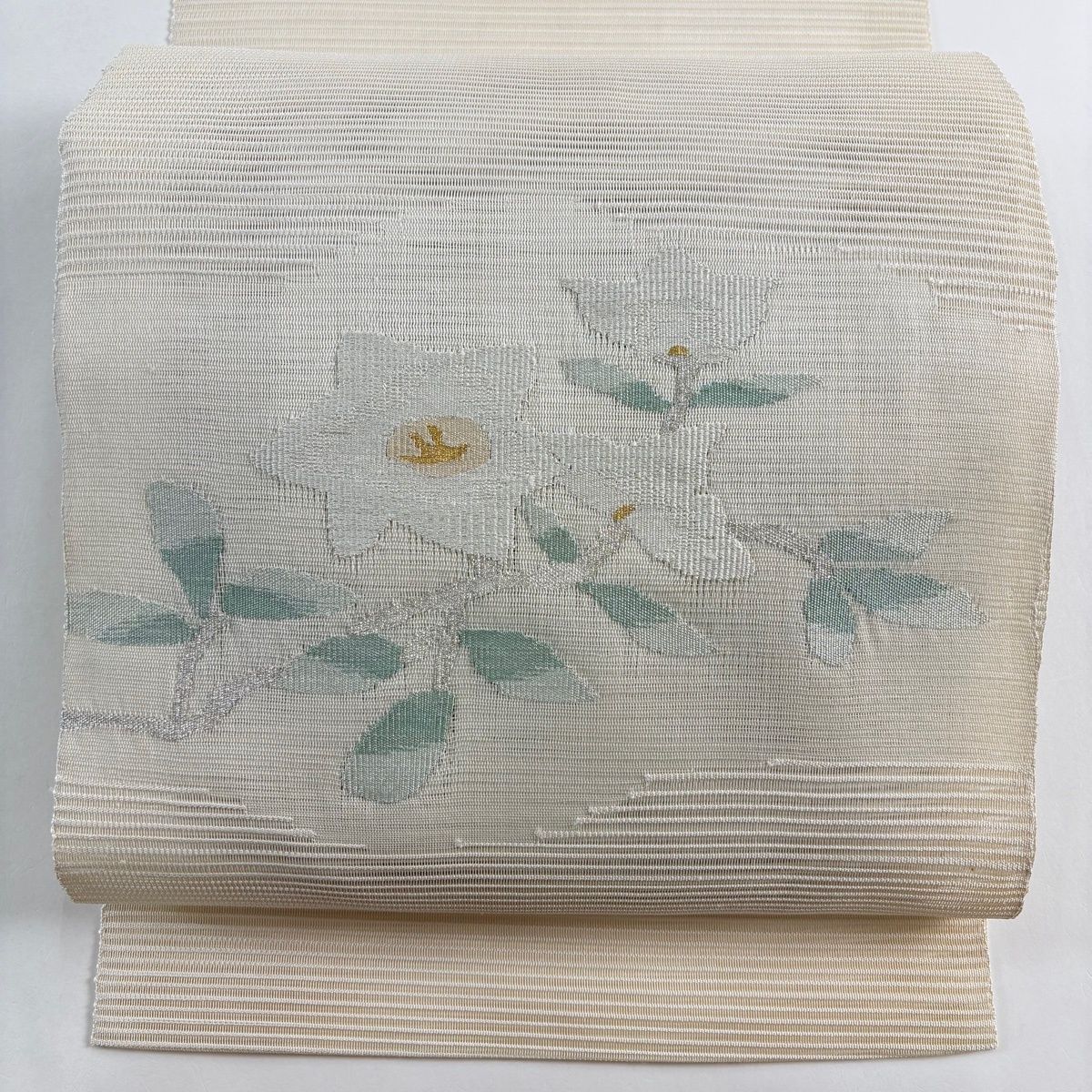 名古屋帯 秀品 夏帯 絽 八寸名古屋帯 松葉仕立て 草花 金銀糸 クリーム