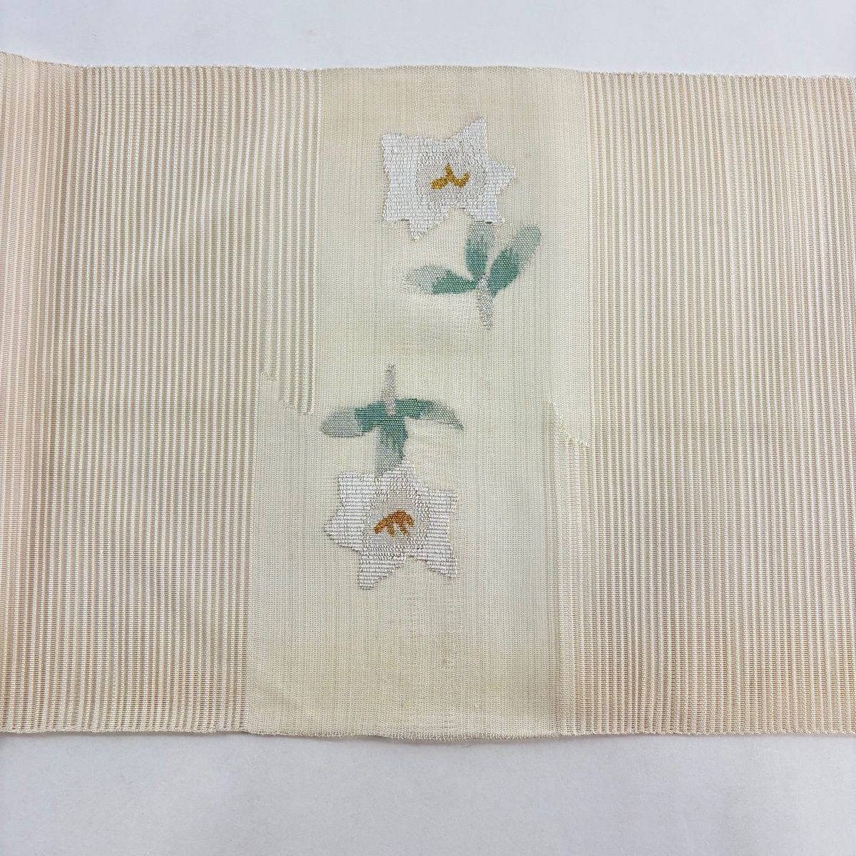 名古屋帯 秀品 夏帯 絽 八寸名古屋帯 松葉仕立て 草花 金銀糸 クリーム