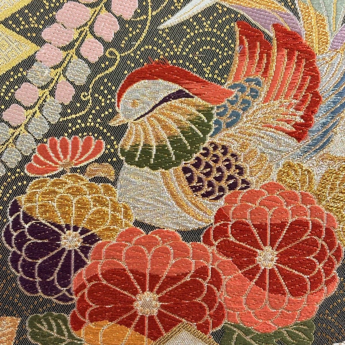 袋帯 秀品 草花 鴛鴦 刺繍 金銀糸 銀色 六通 正絹 【中古】 - メルカリ
