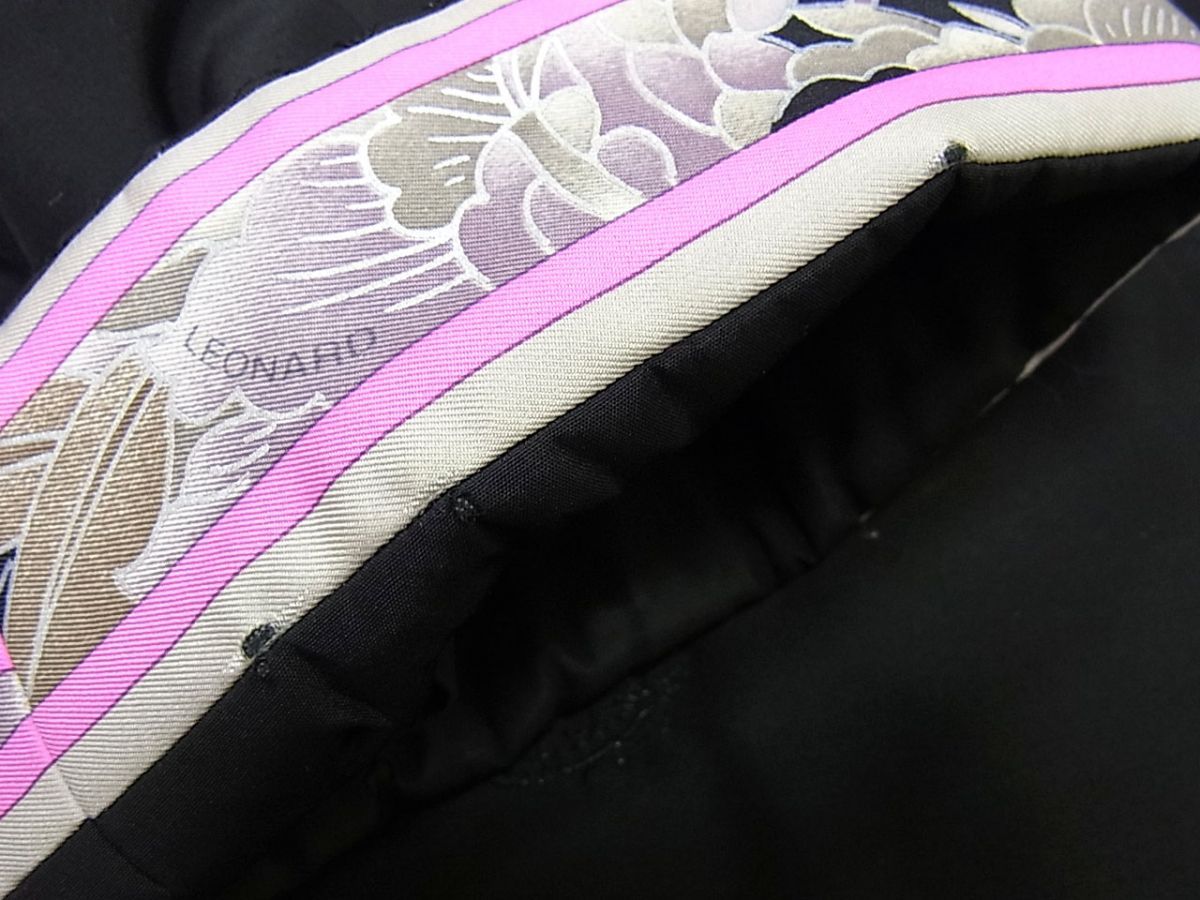 最高級✨レオナール シルク100% フォックス ファー コート 刺繍 白 花柄 参考定価30万円☆LEONARD レオナール フォックスファー付 シルク100