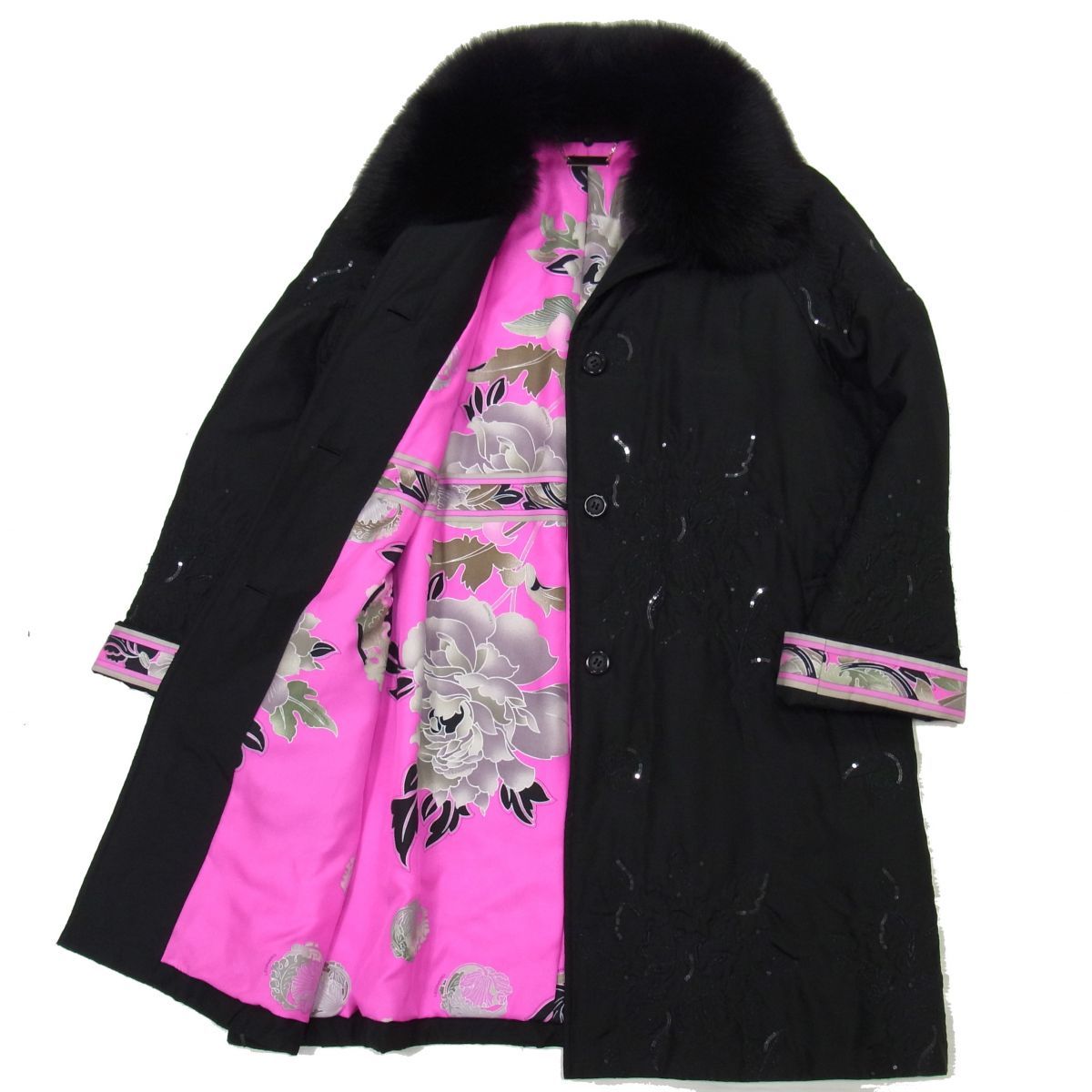 参考定価30万円☆LEONARD レオナール フォックスファー付 シルク100