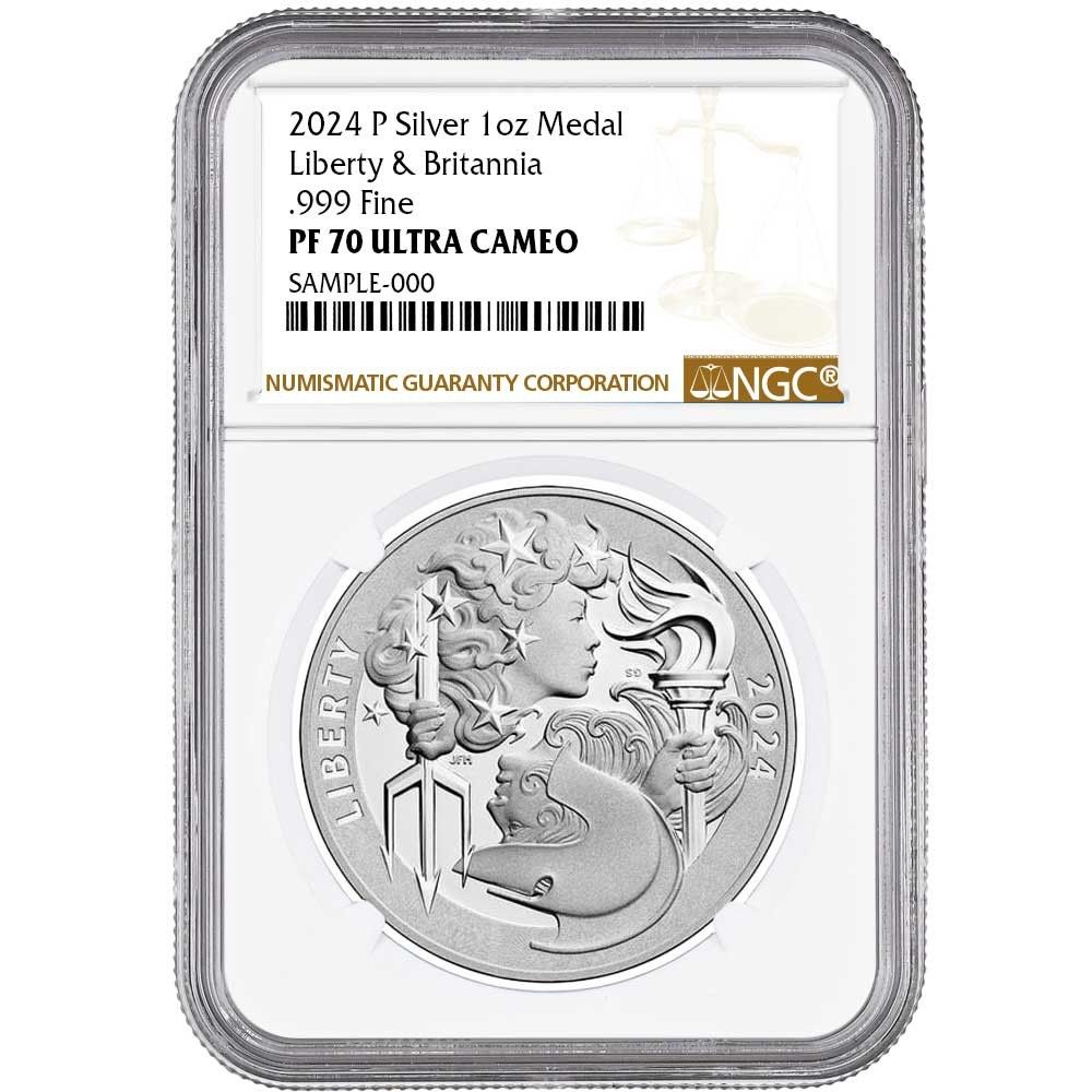 2024-P プルーフ リバティ ブリタニア シルバーメダル 1オンス NGC