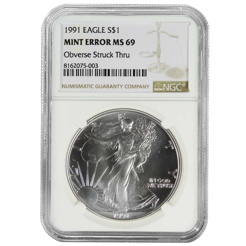 1991年 1ドル アメリカン シルバー イーグル NGC MS69 ミントエラー