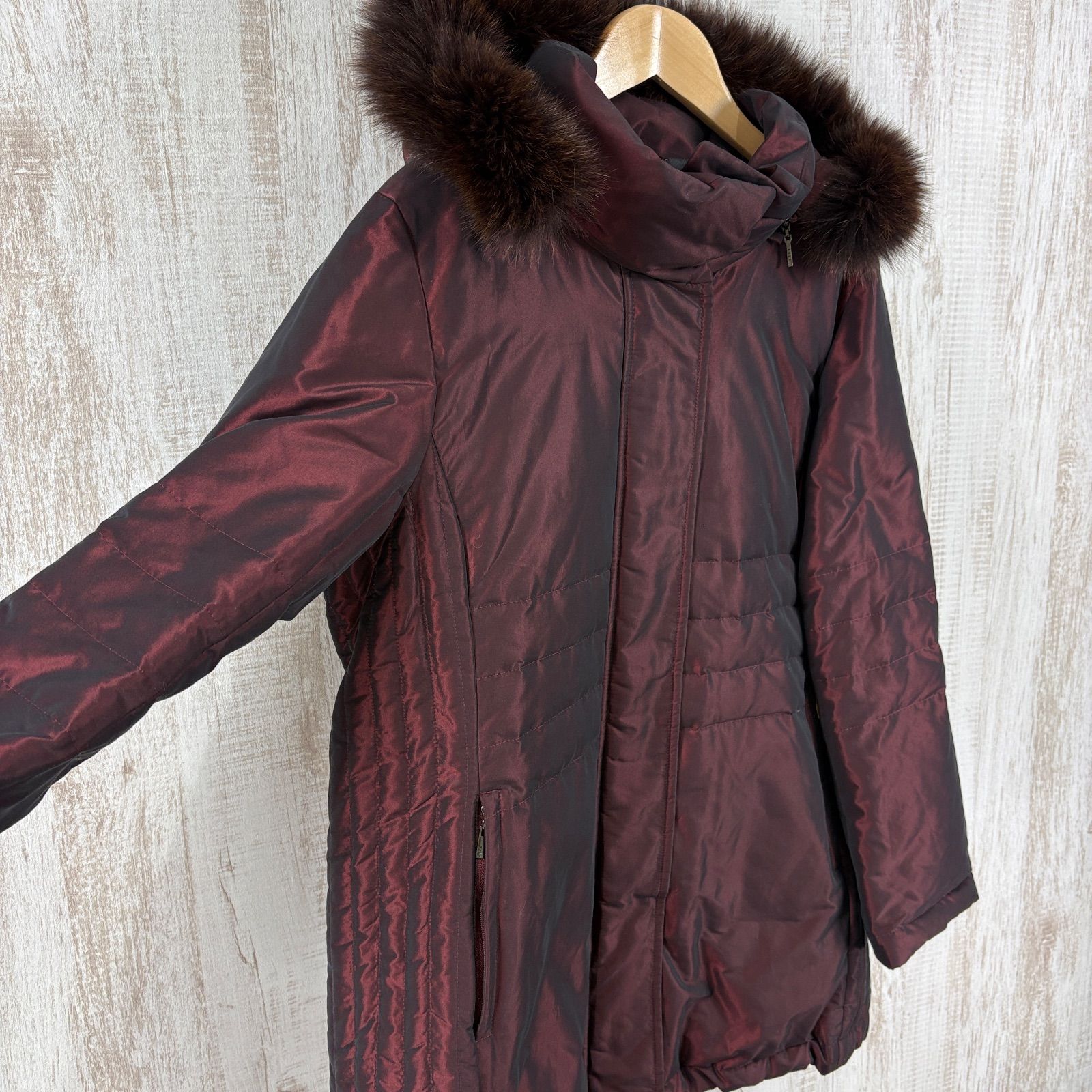 DAKS ダックス 定番チェック フォックスファー フード付き 玉虫 高級