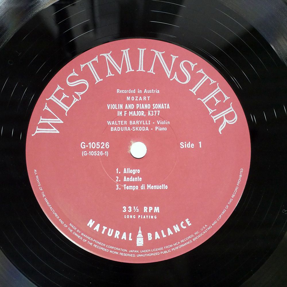 国内盤 ワルターバリリ/モーツァルト ヴァイオリンソナタ集 第3集