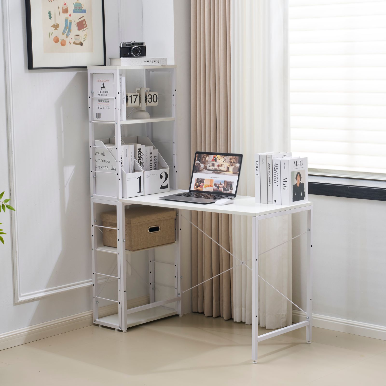 パソコンデスク 簡易デスク学習デスク 3段収納ラック キャスター付き【ホワイト】 楽天市場】パソコンデスク キャスター付き 移動可能ラック付き デスク