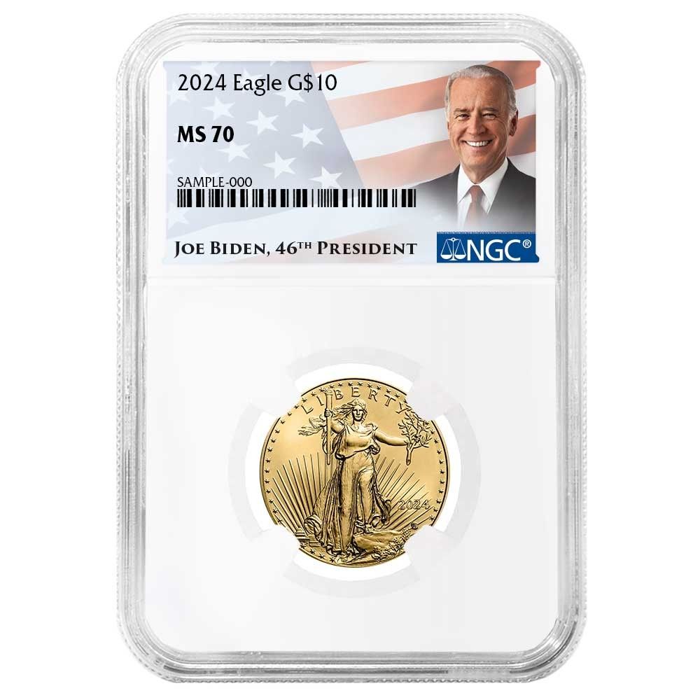 2024年 10ドル アメリカン・イーグル金貨 1/4オンス NGC MS70 バイデン