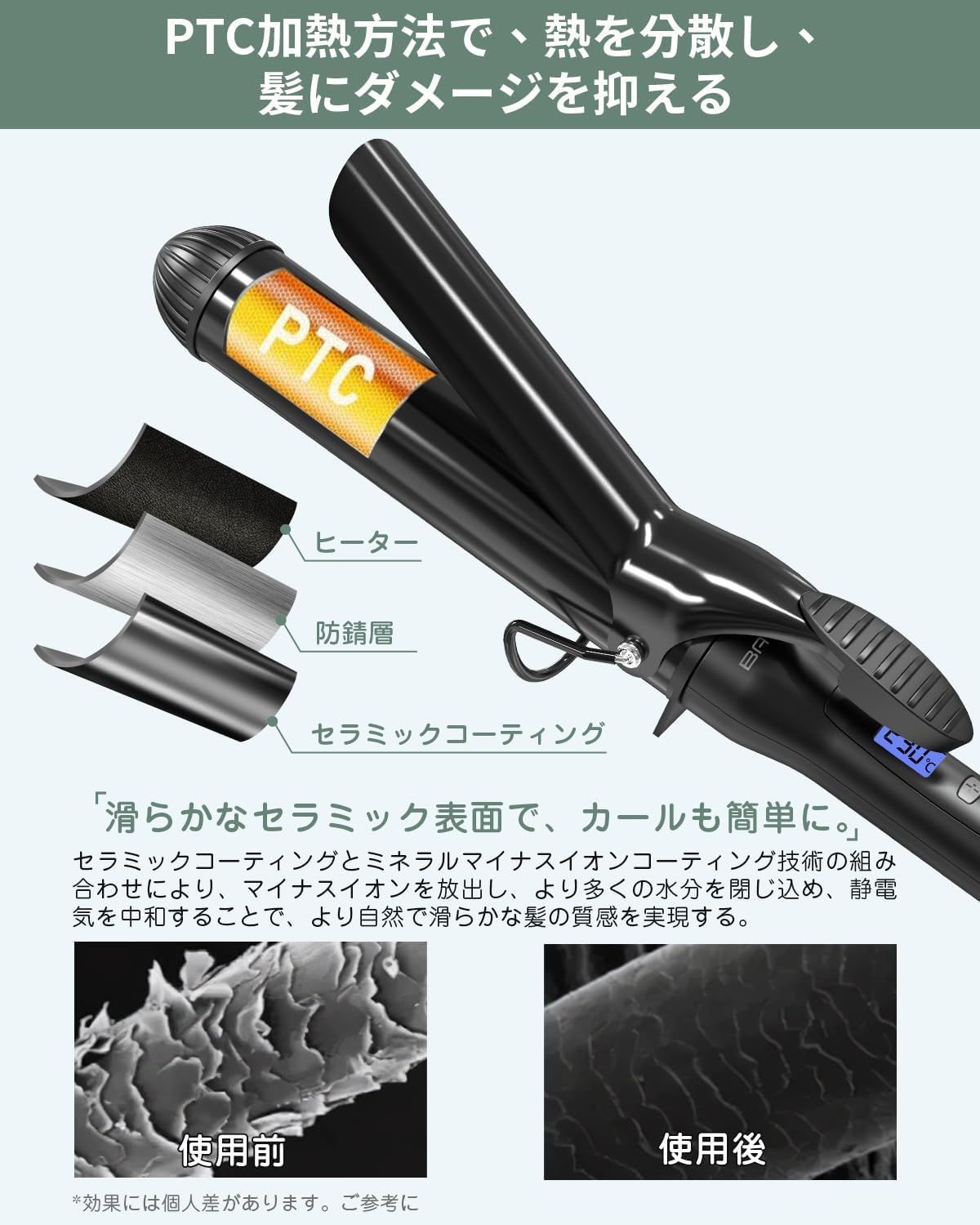 BAYATA コテ 38mm ヘアアイロン カールアイロン 巻き髪 韓国風ヘア