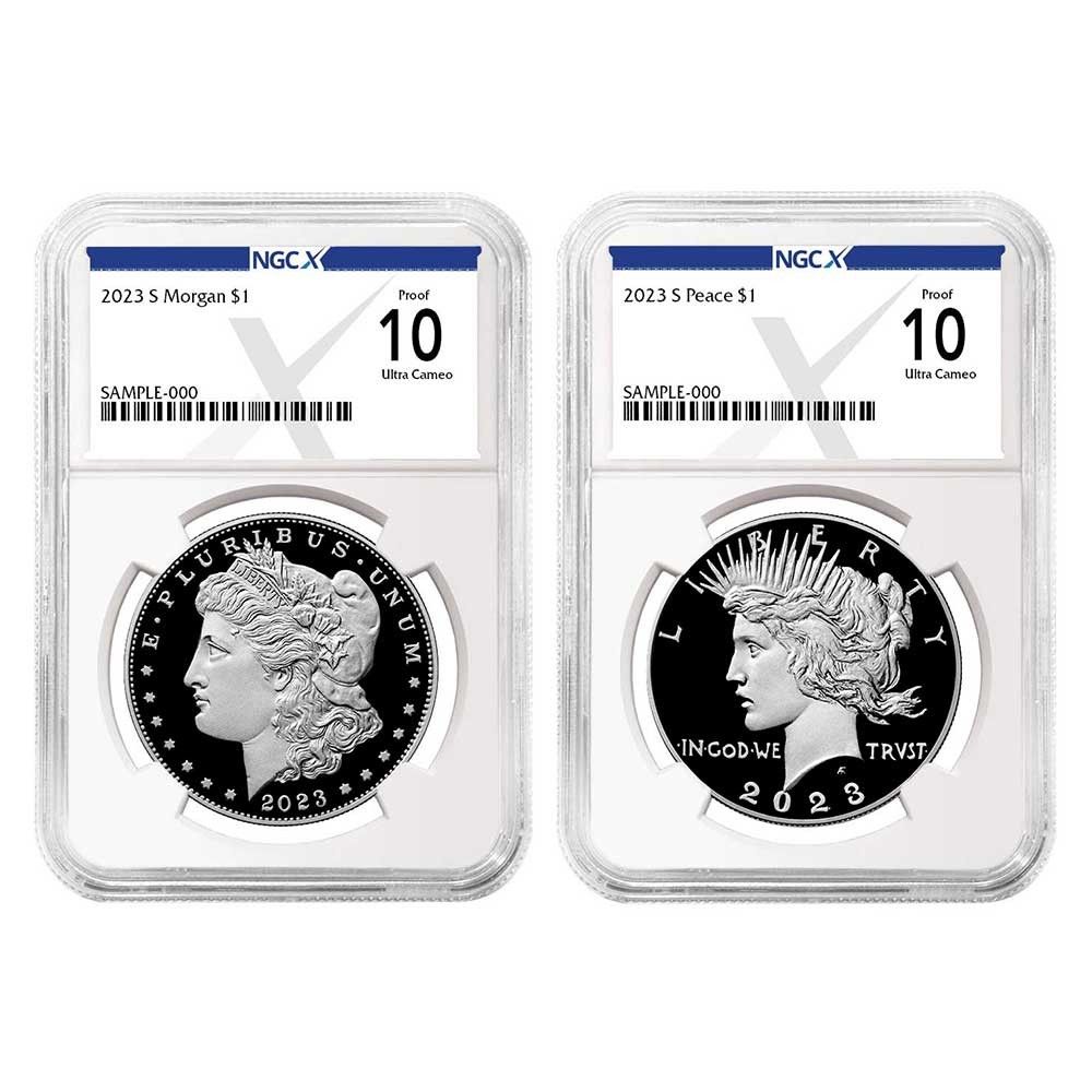 2023-S プルーフ 1ドル モルガン＆ピース銀貨 2枚セット NGCX PF10UC X