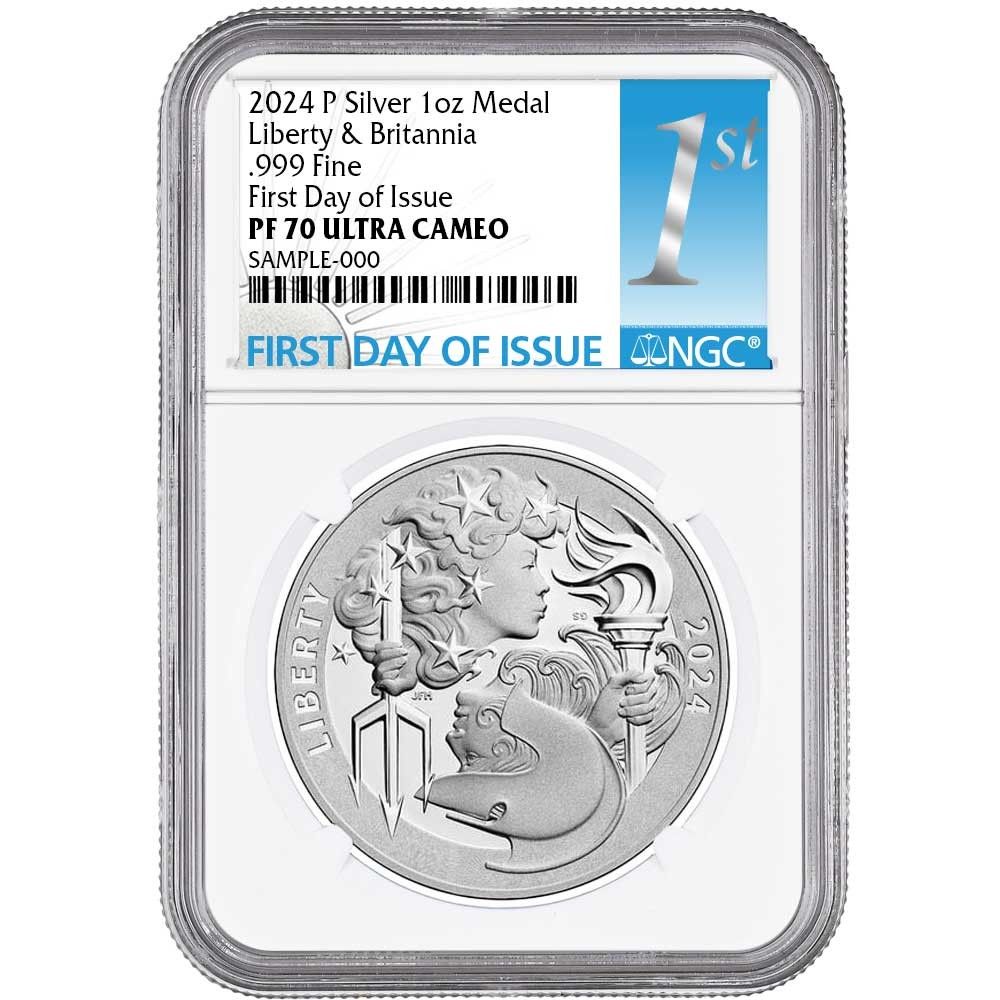 2024-P プルーフ リバティ ブリタニア シルバーメダル 1オンス NGC