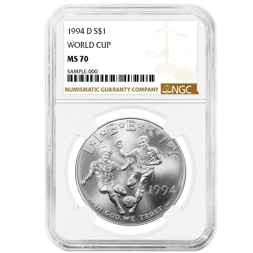 94年　アメリカワールドカップ銀貨セット 1994-D UNC 1ドル ワールドカップ シルバー 記念 NGC MS70 ブラウン