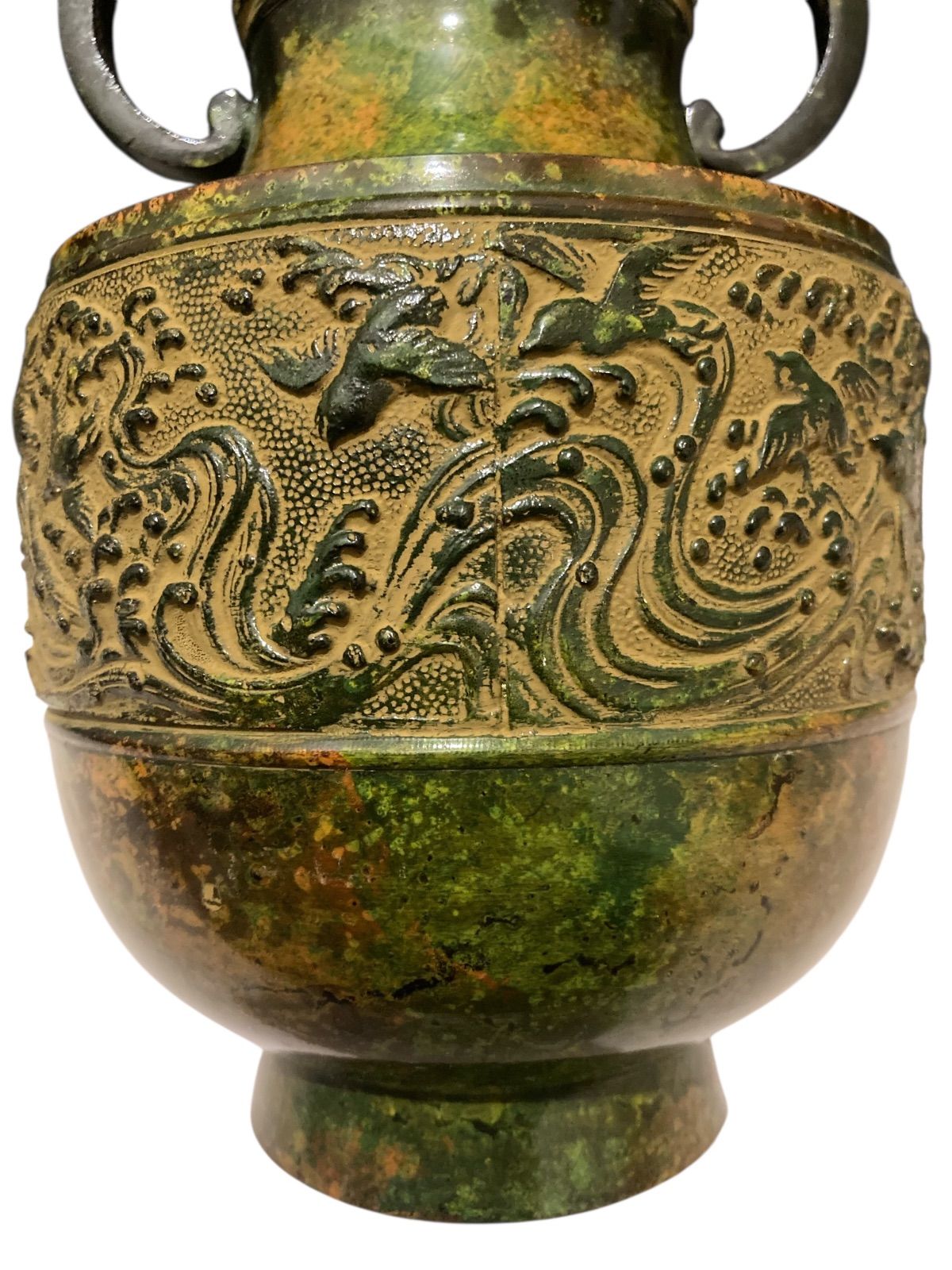 日本 伝統工芸品 高岡銅器 花瓶 峰雲 鋳銅製 双耳 双龍文獣耳 花器