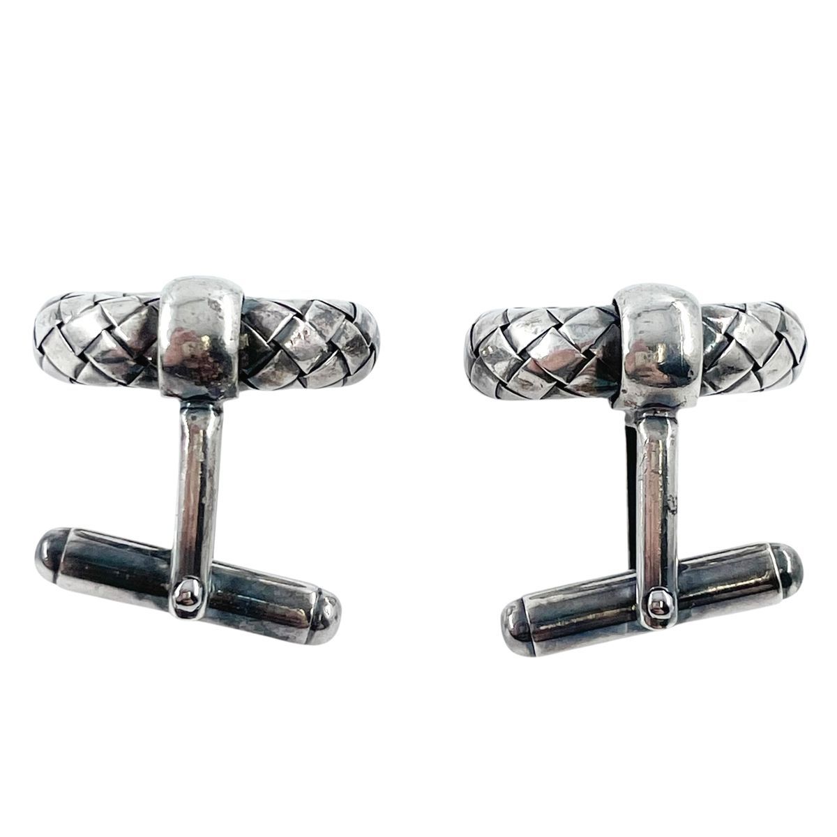 希少　ボッテガヴェネタ　イントレチャート　シルバー925 カフス　カフリンクス Bottega Veneta ボッテガヴェネタ イントレチャート ネイビーストーン